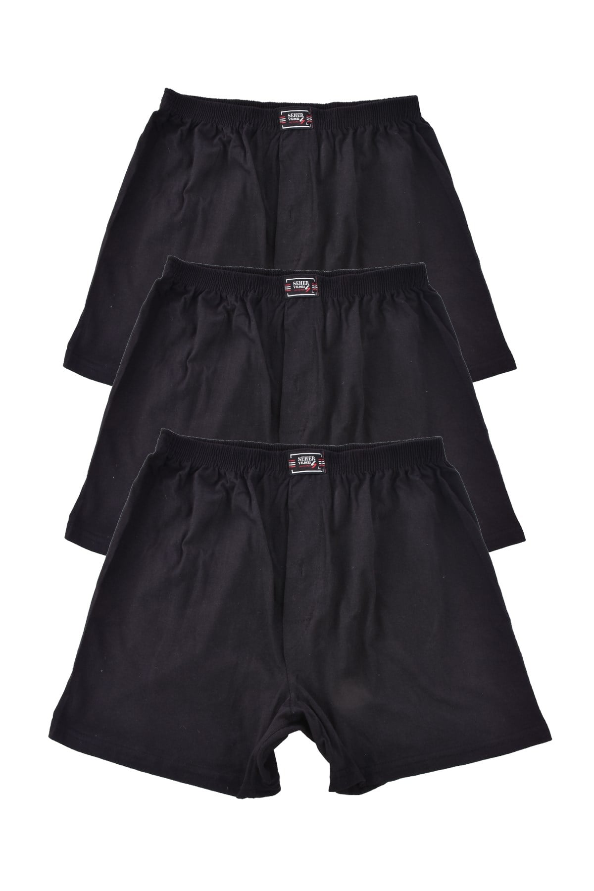 3 Adet Erkek 0008 Pamuklu Düğmeli Boxer Short SİYAH