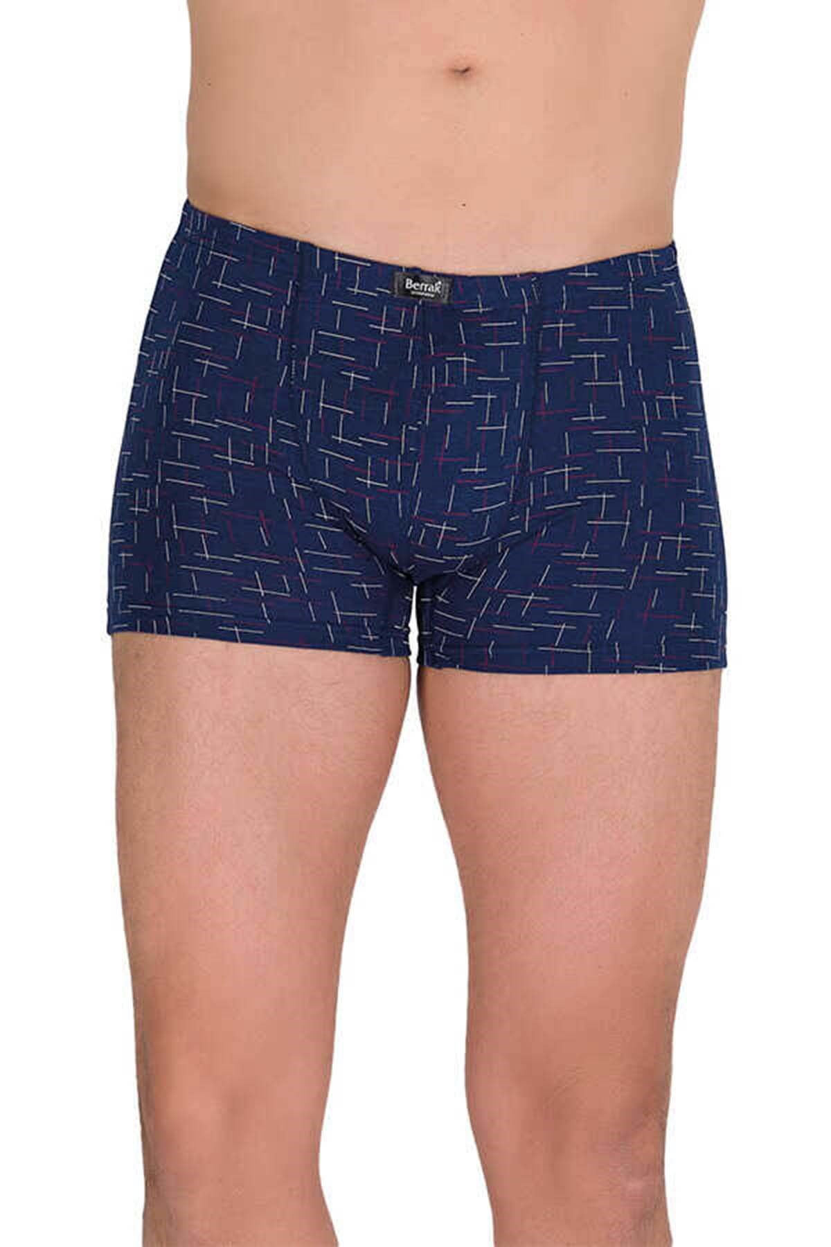 3 Adet Erkek 440697 Likralı Modal Ince Belli Desenli Boxer LACİVERT