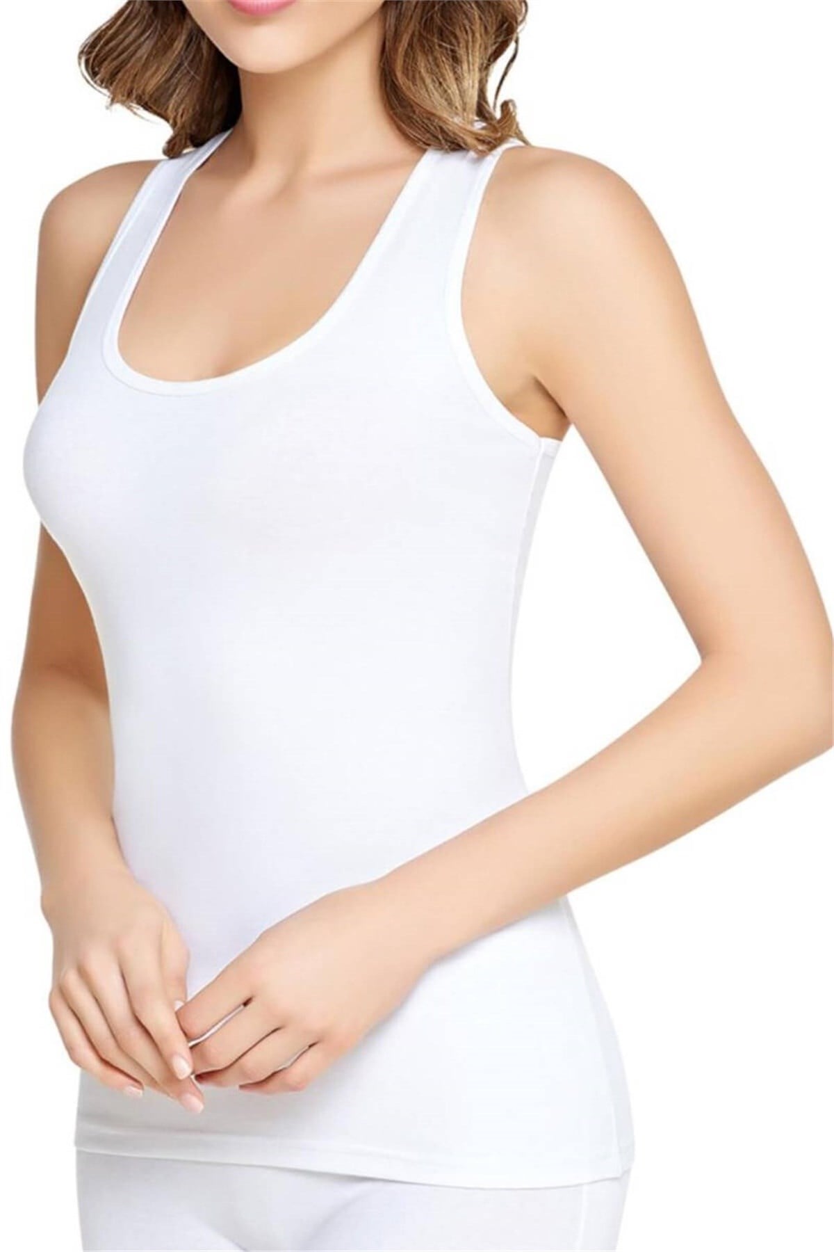 6 Adet Kadın 174 Tutku Elastan Geniş Askılı Atlet BEYAZ