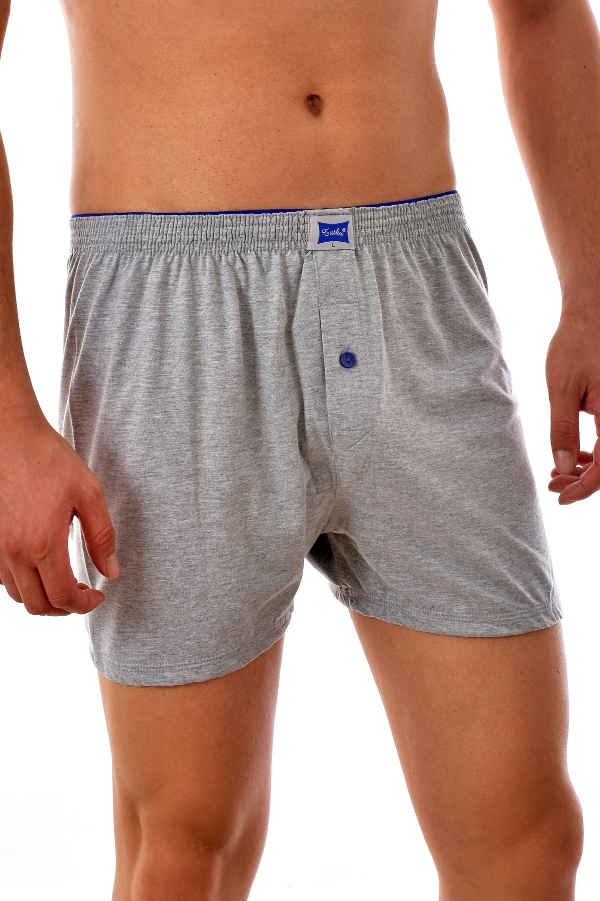 6 Adet Tutku 0117  Pamuklu Düğmeli Erkek Boxer GRİ