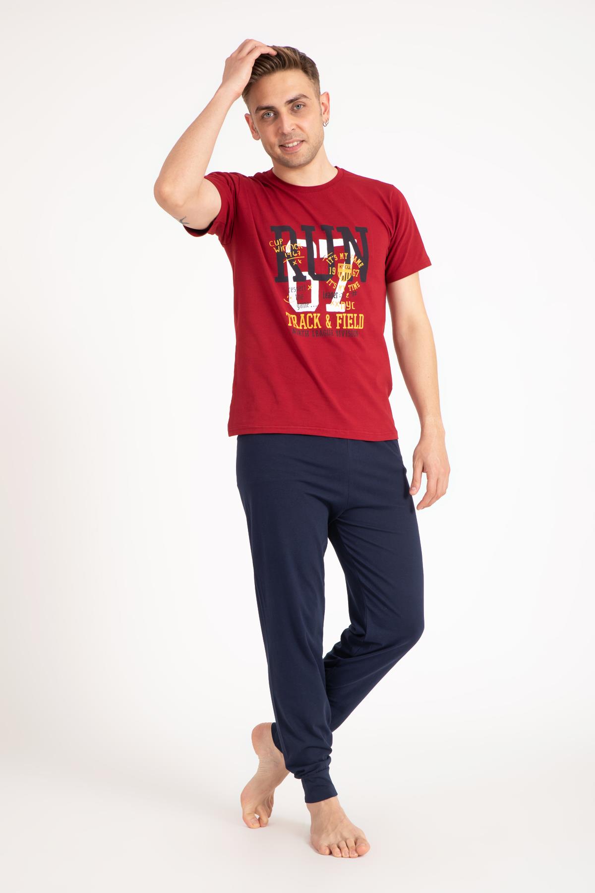 Erkek 097 Yazı Detaylı Kısa Kol Pijama Takım