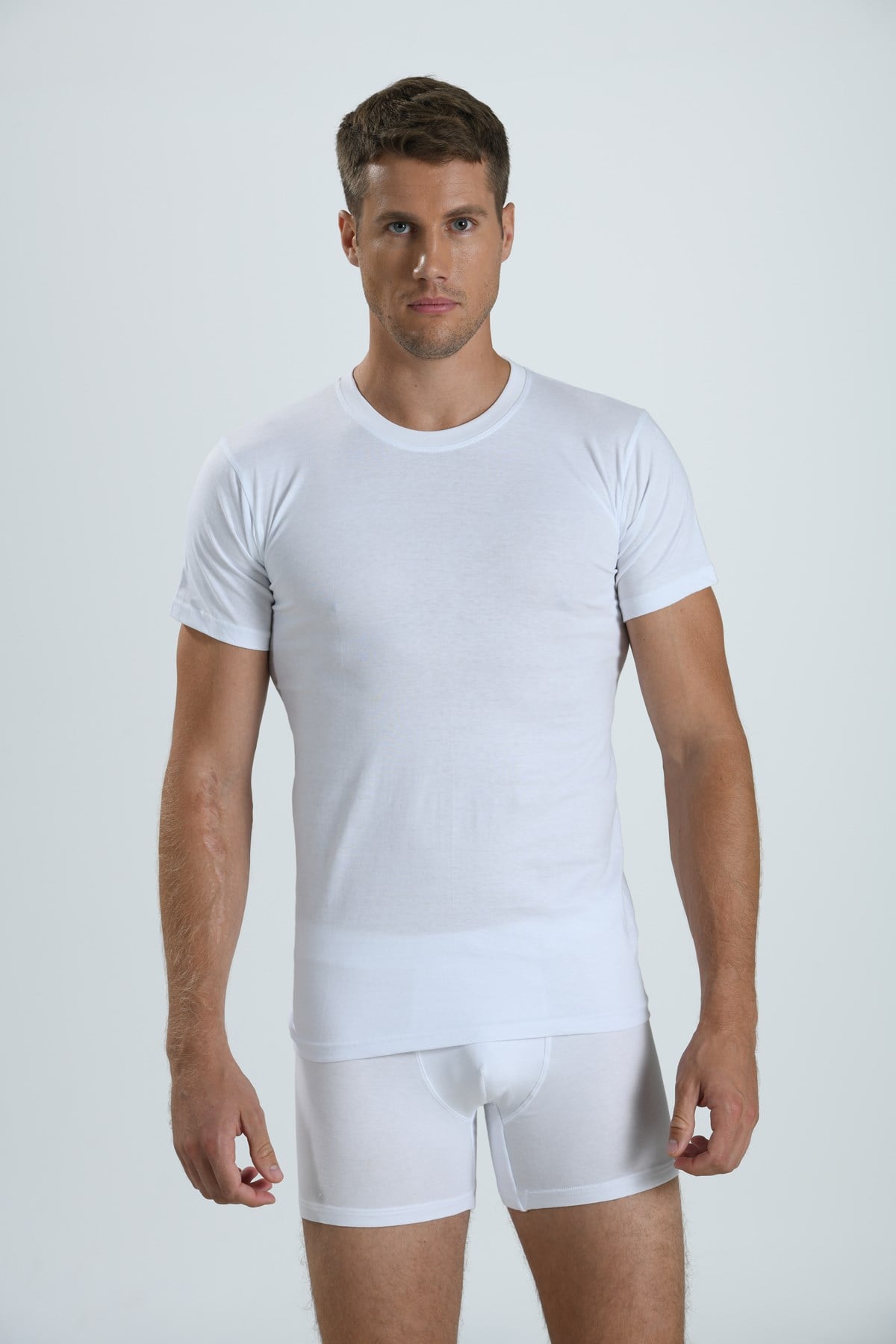 Erkek 104  Sıfır Yaka Kısa Kol T-Shirt Atlet BEYAZ