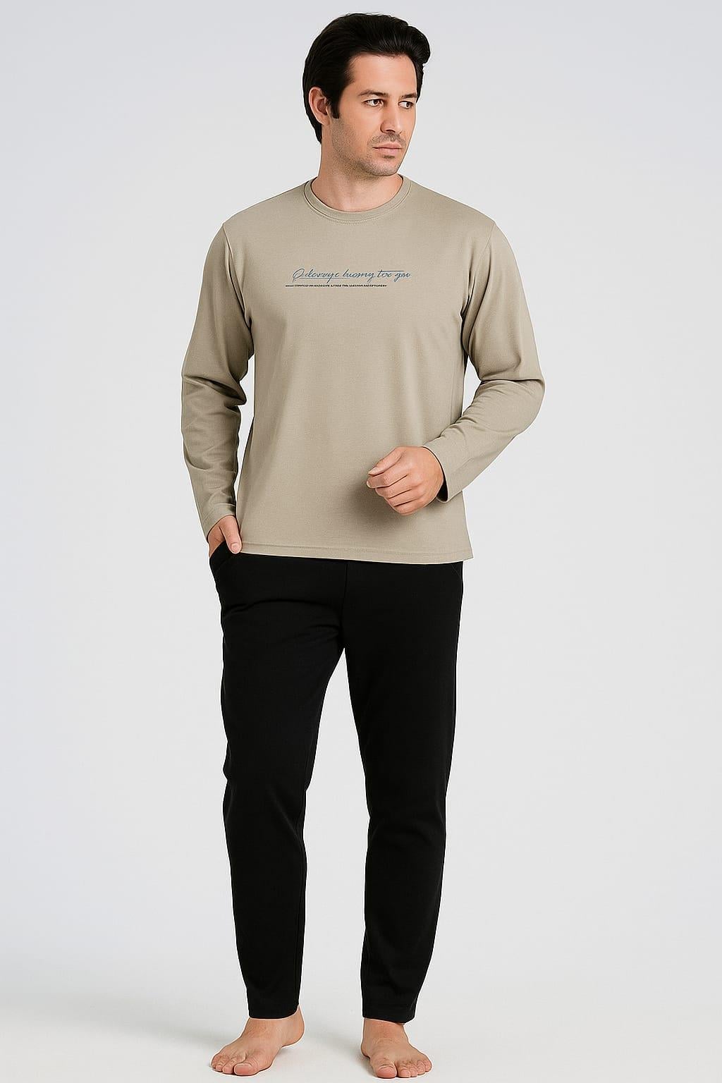 Erkek 1923 Uzun Kol % 100 Pamuk Pijama Takımı HAKİ