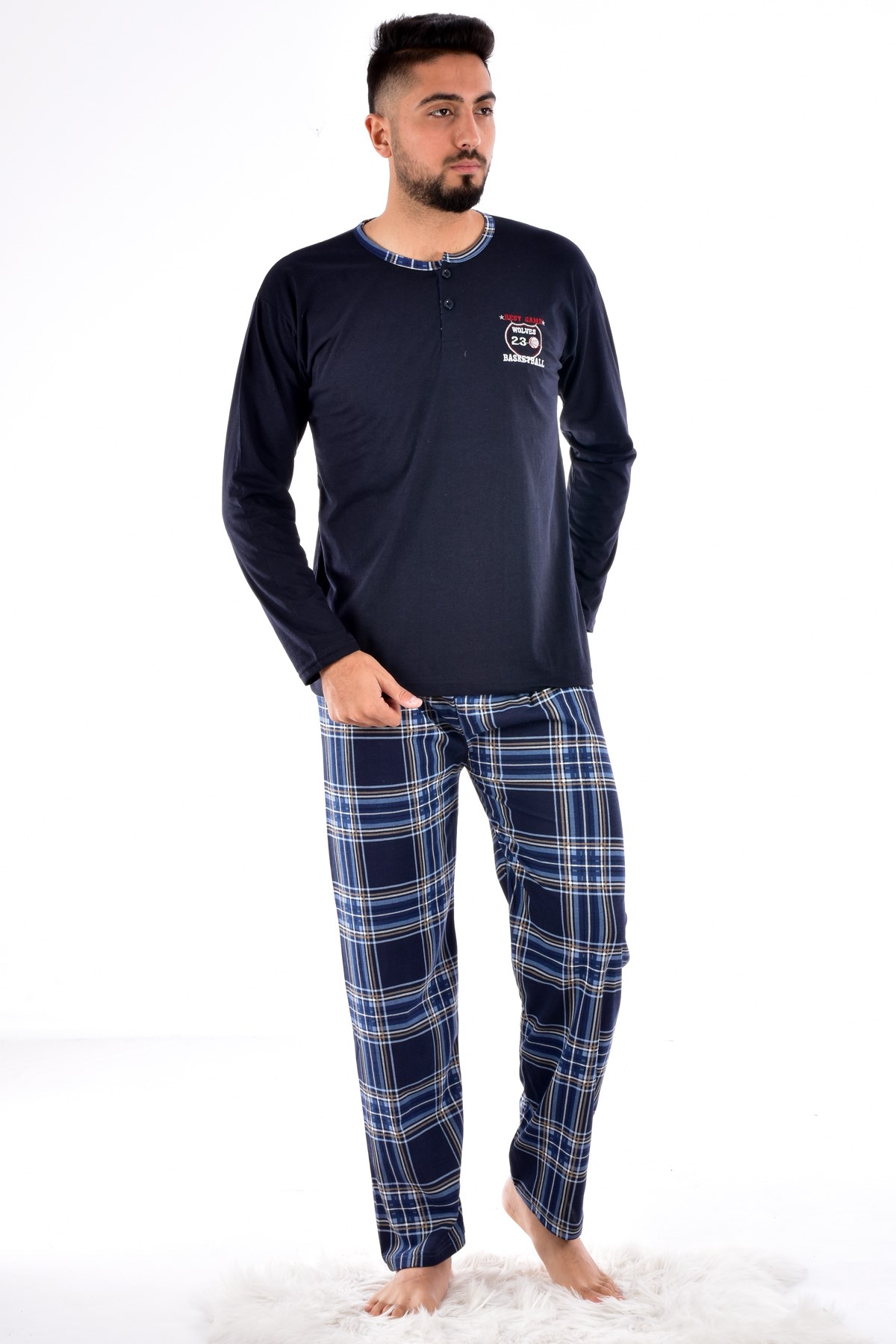 Erkek 2105 Uzun Kol Süprem Pijama Takımı KOYU LACİVERT