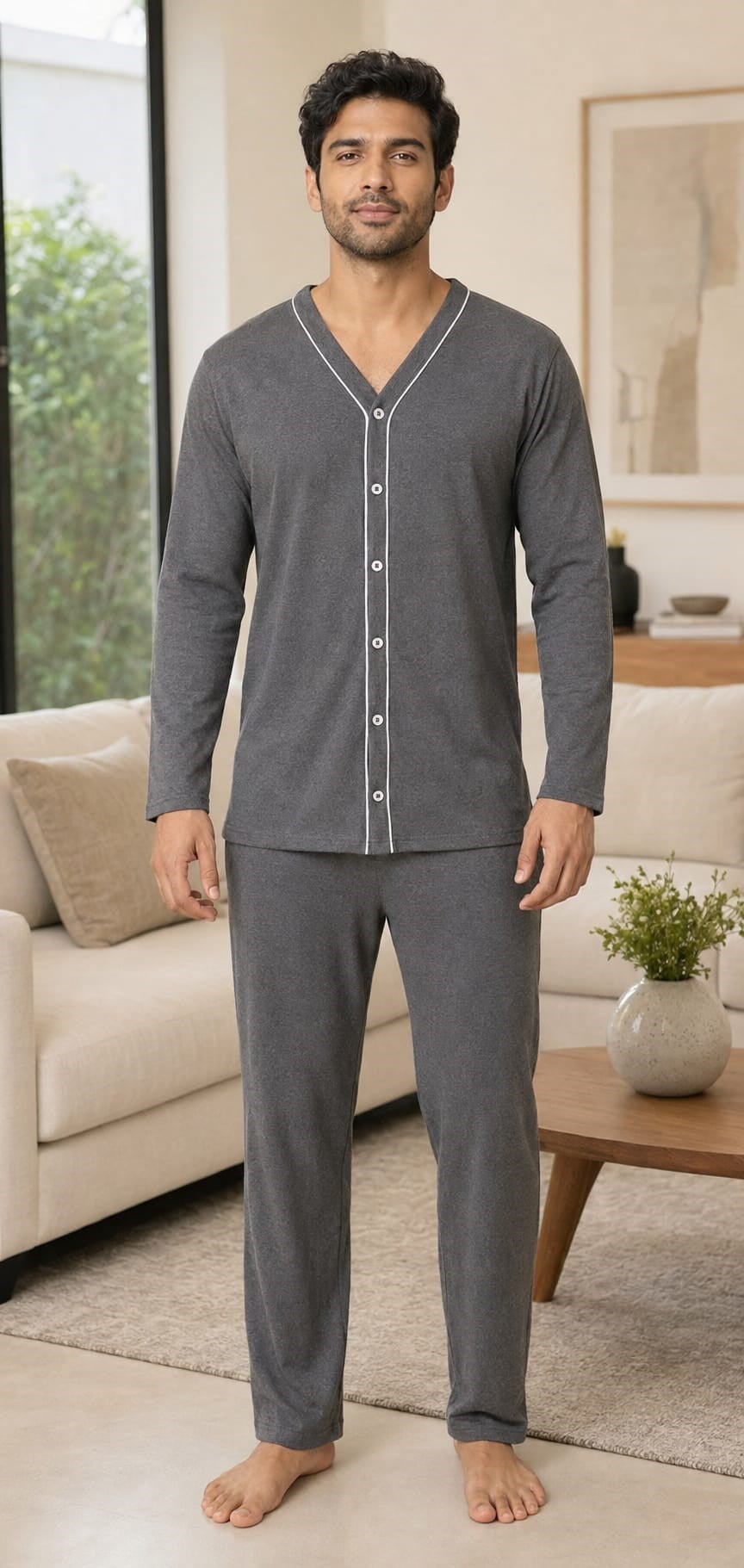 Erkek 605-262 Boydan Düğmeli %95 Cotton Pijama Takım