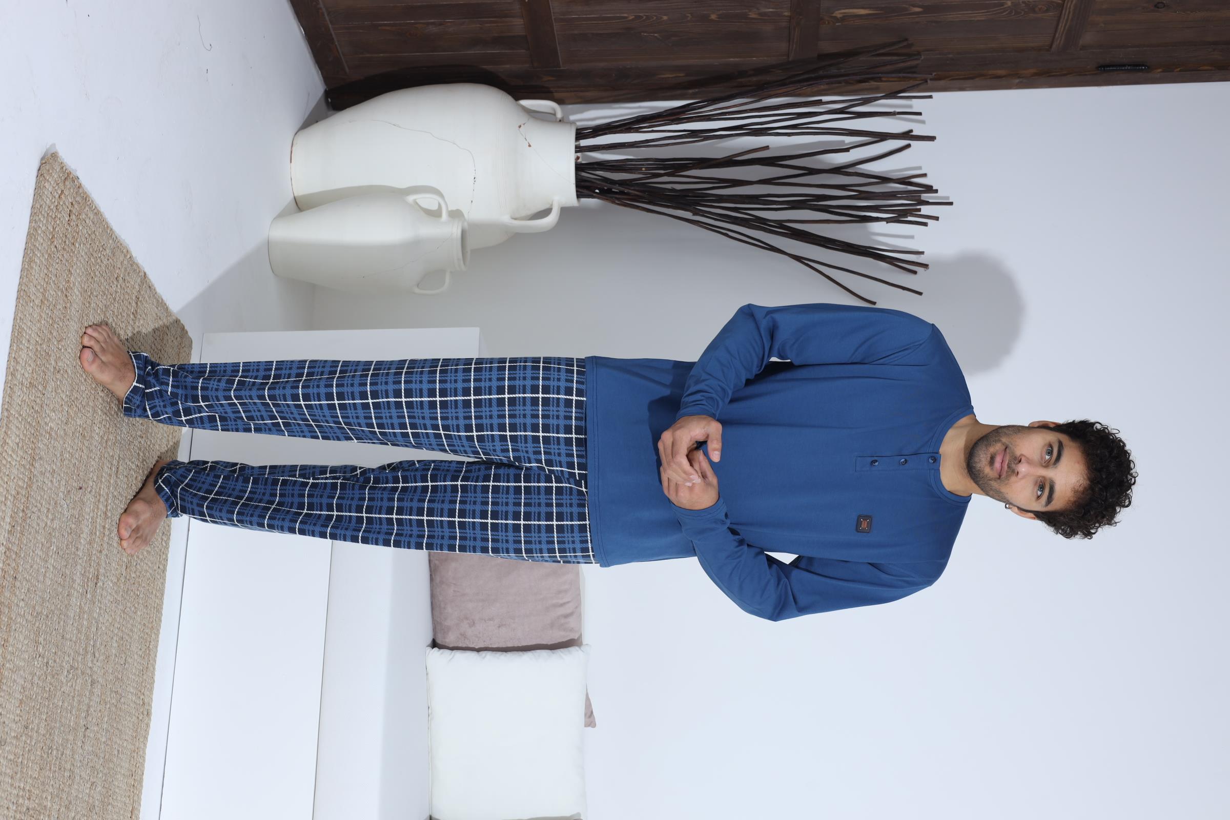 Erkek 70033 Uzun Kol Yaka Düğmeli Pijama Takımı