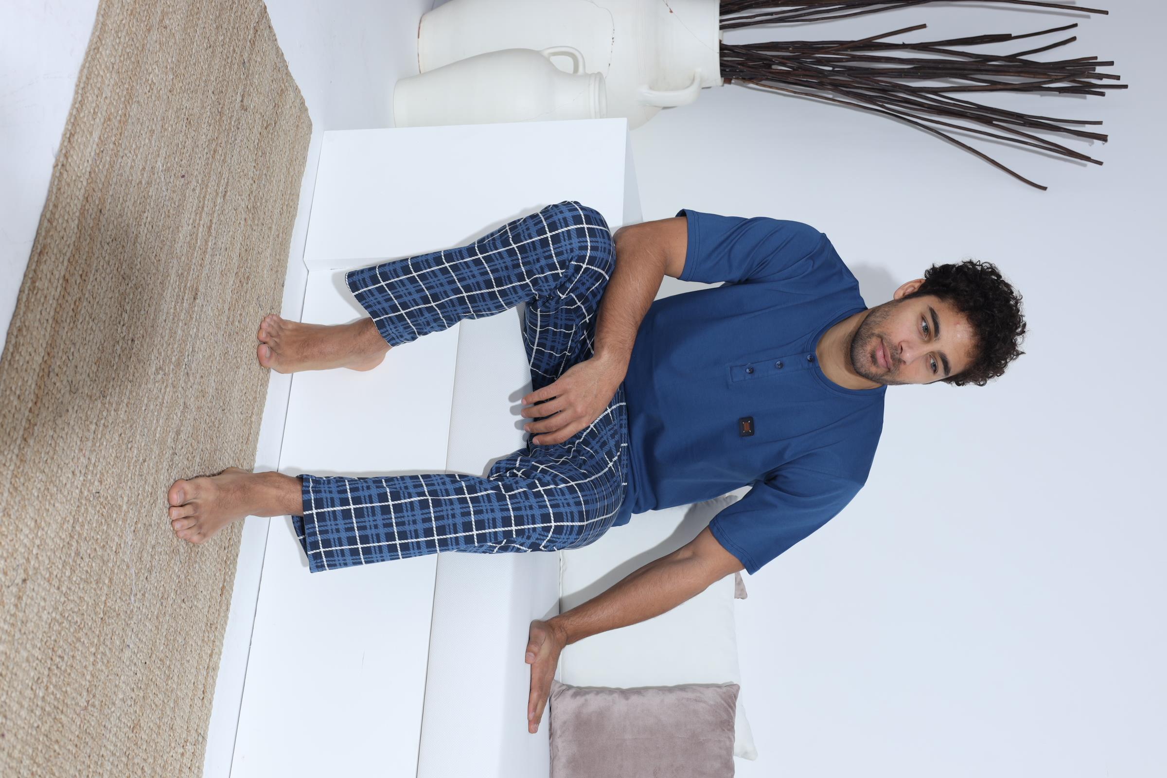 Erkek 70034 Kısa Kol Yaka Düğmeli Pijama Takımı