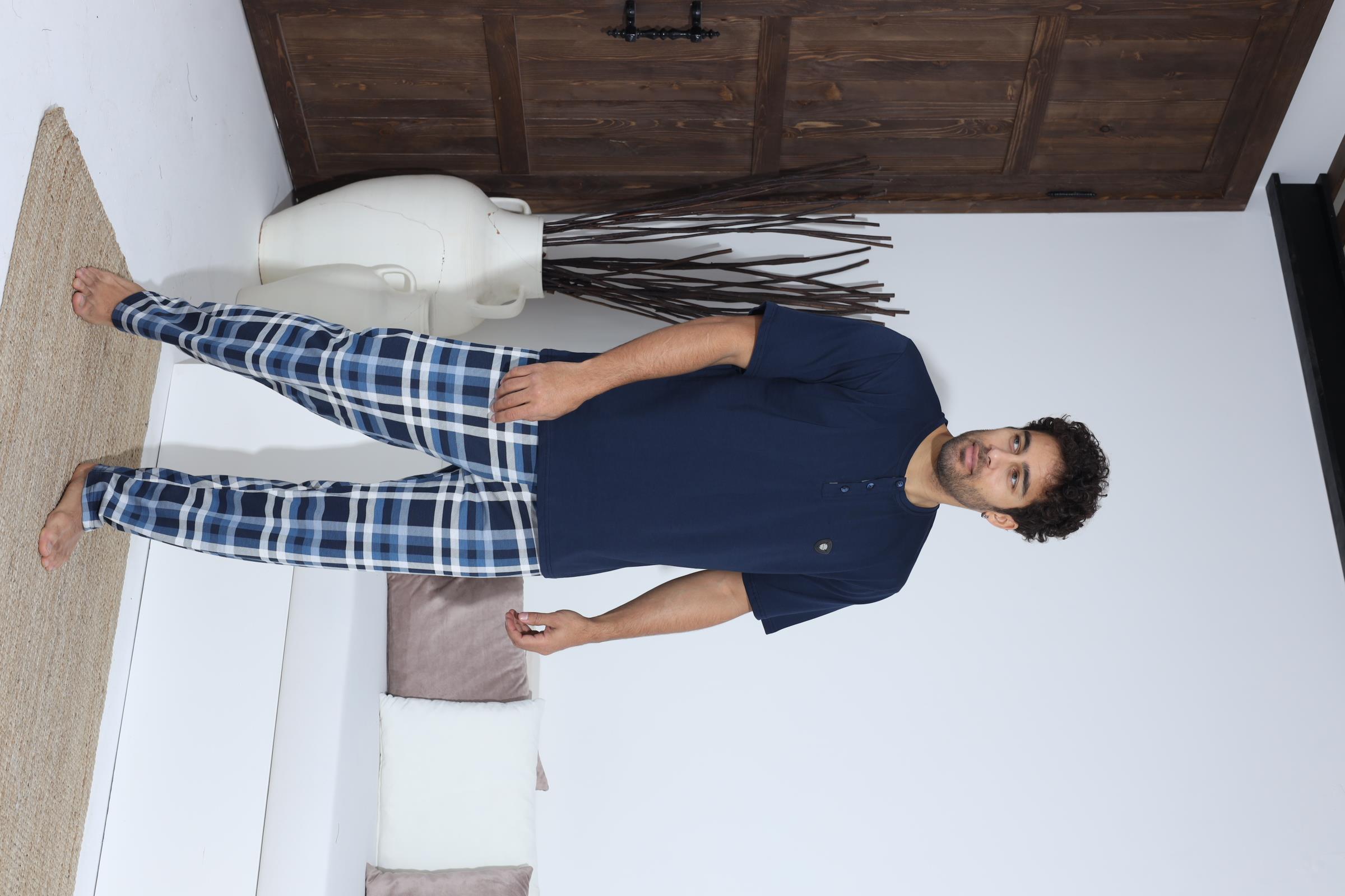 Erkek 70042 Kısa Kol Yaka Düğmeli Pijama Takımı LACİVERT