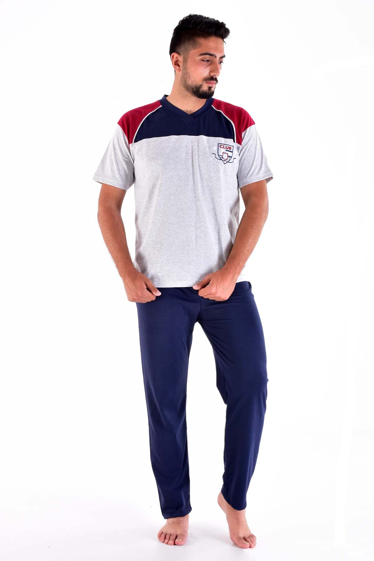 Erkek  865 Süprem Kısa Kol Pijama Takımı GRİ