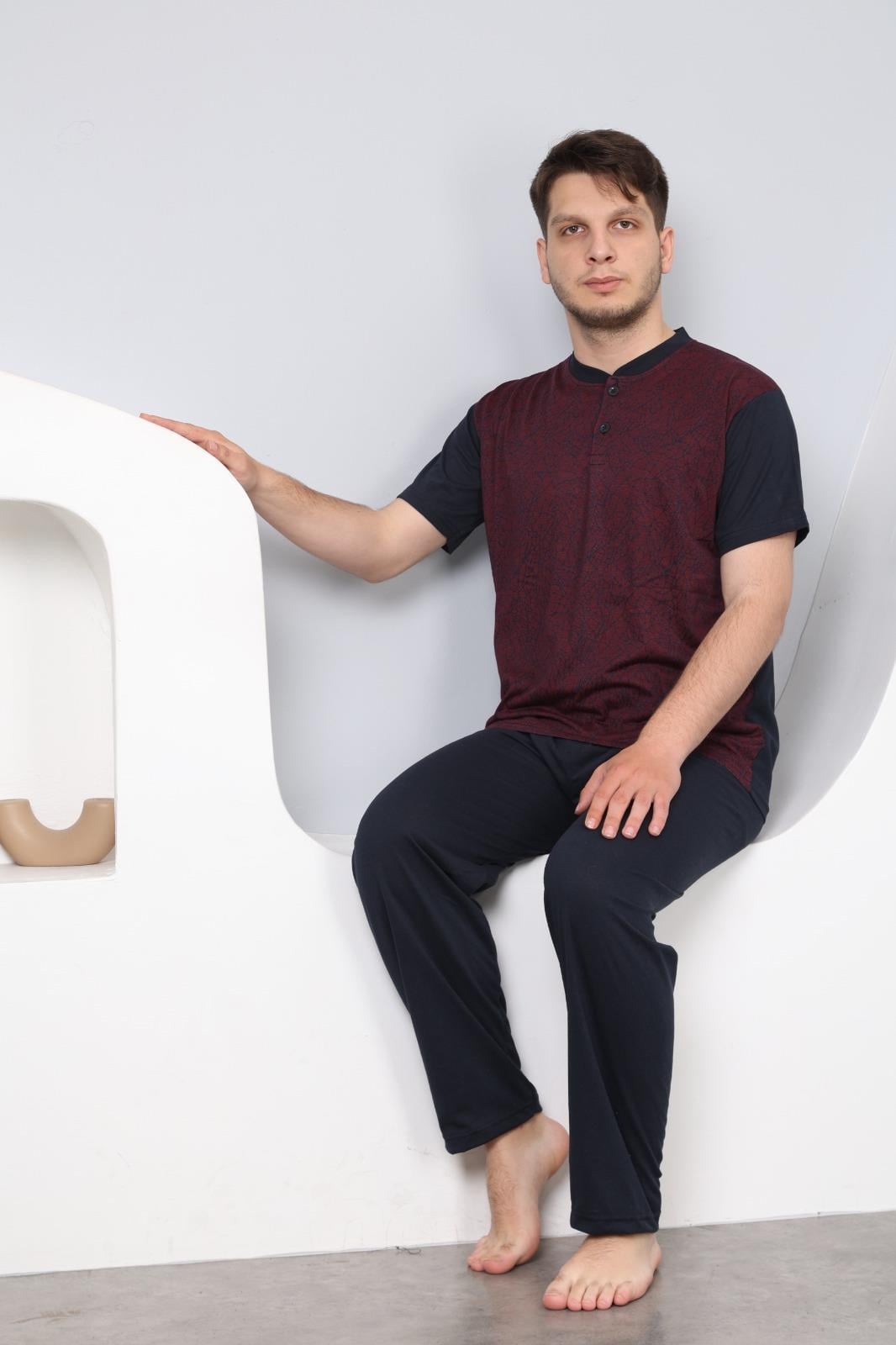 Erkek Kısa Kol 1001 Jakarlı Pijama Takımı BORDO