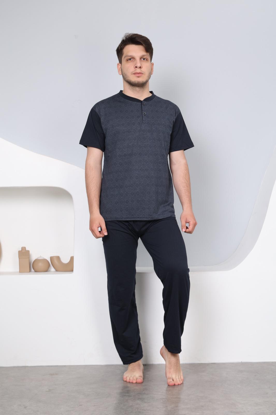 Erkek Kısa Kol 1090 Jakarlı Pijama Takımı LACİVERT