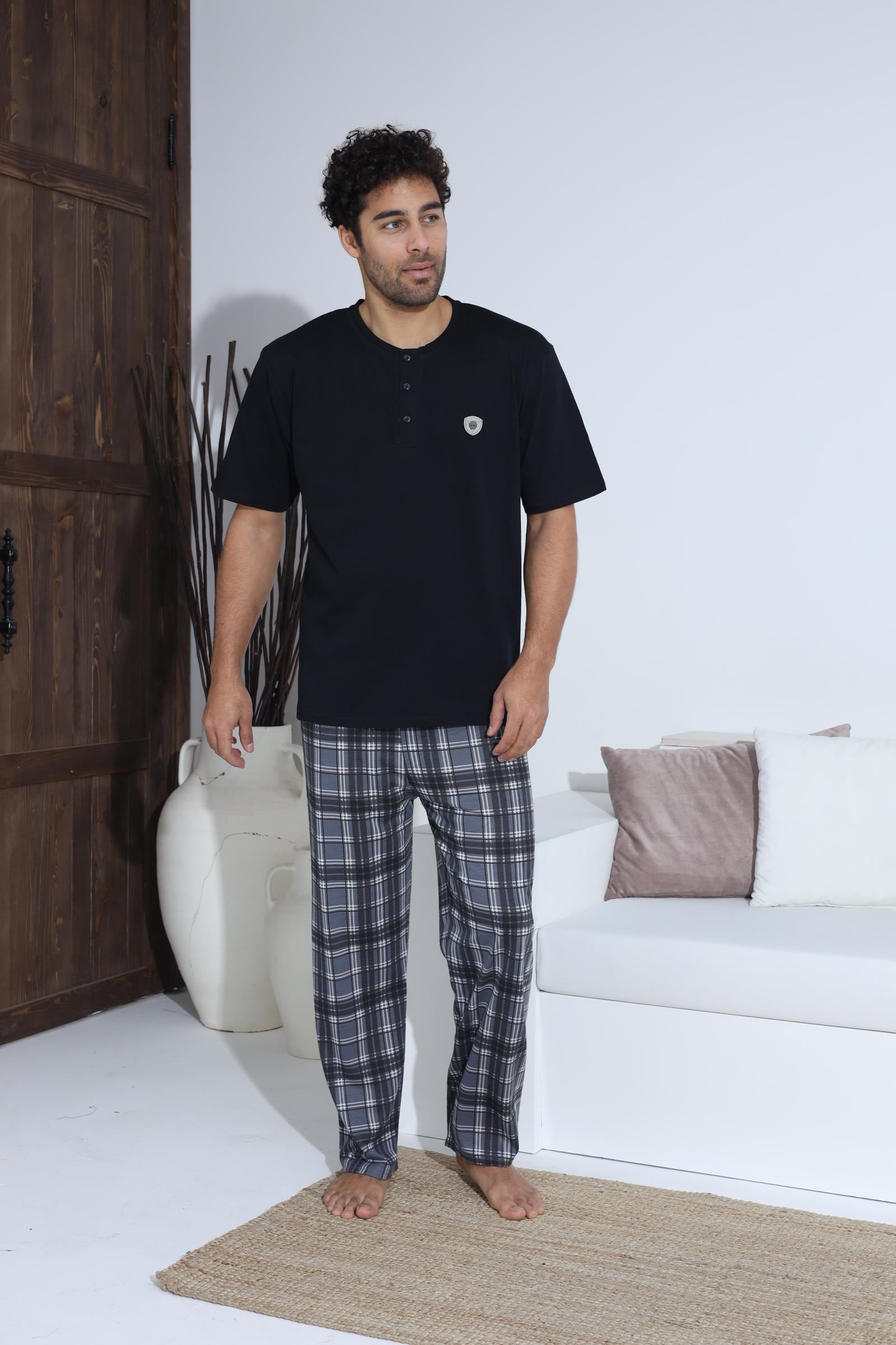 Erkek Kısa Kol 70022 Kısa Kol Pijama Takımı SİYAH