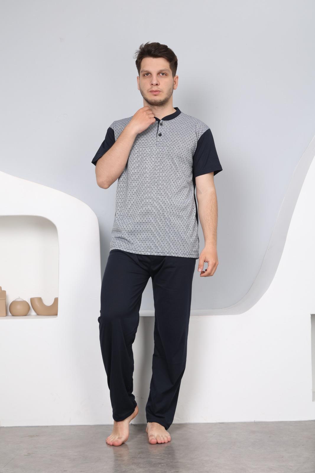 Erkek Kısa Kol Pijama Takımı Jakarlı1 GRİ