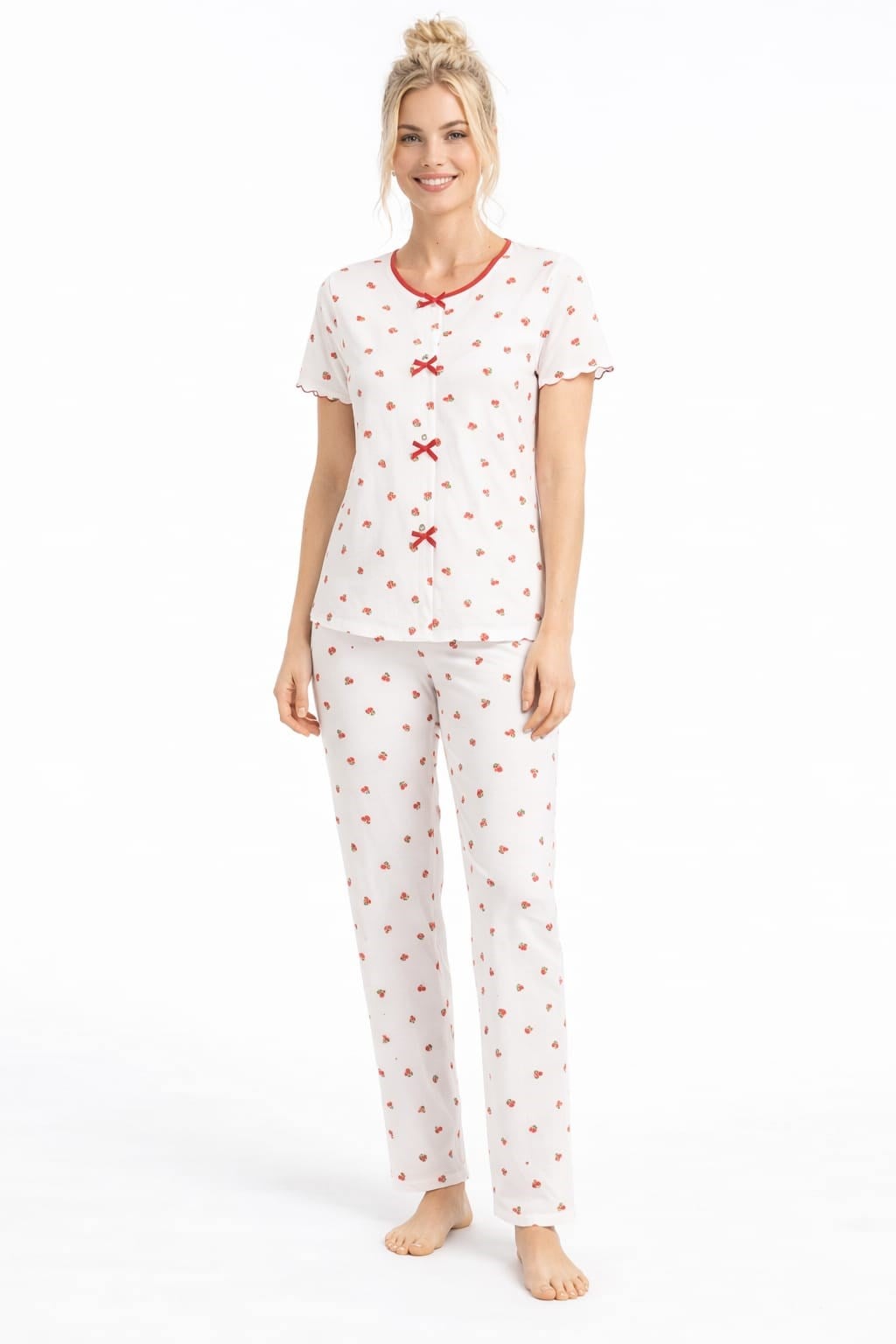 Kadın 01567 Kısa Kol Kaşkorse Pijama Takımı
