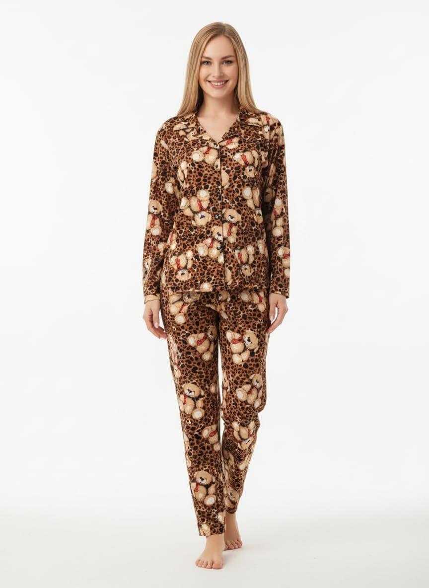 Kadın 0342 Uzun  Kol Süet Pijama Takımı