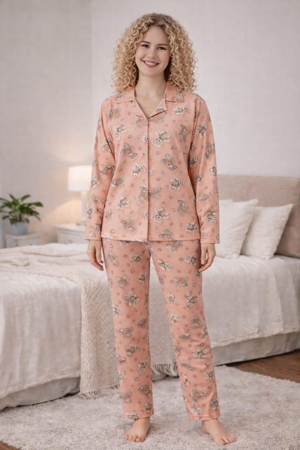 Kadın 0431 Uzun Kol Süet Pijama Takımı