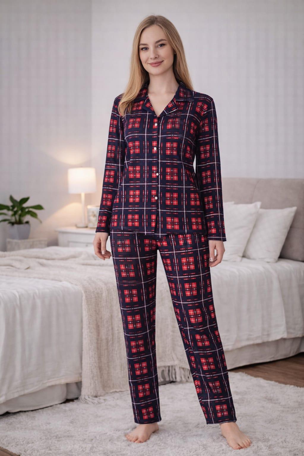 Kadın 0517 Uzun Kol Süet Pijama Takımı