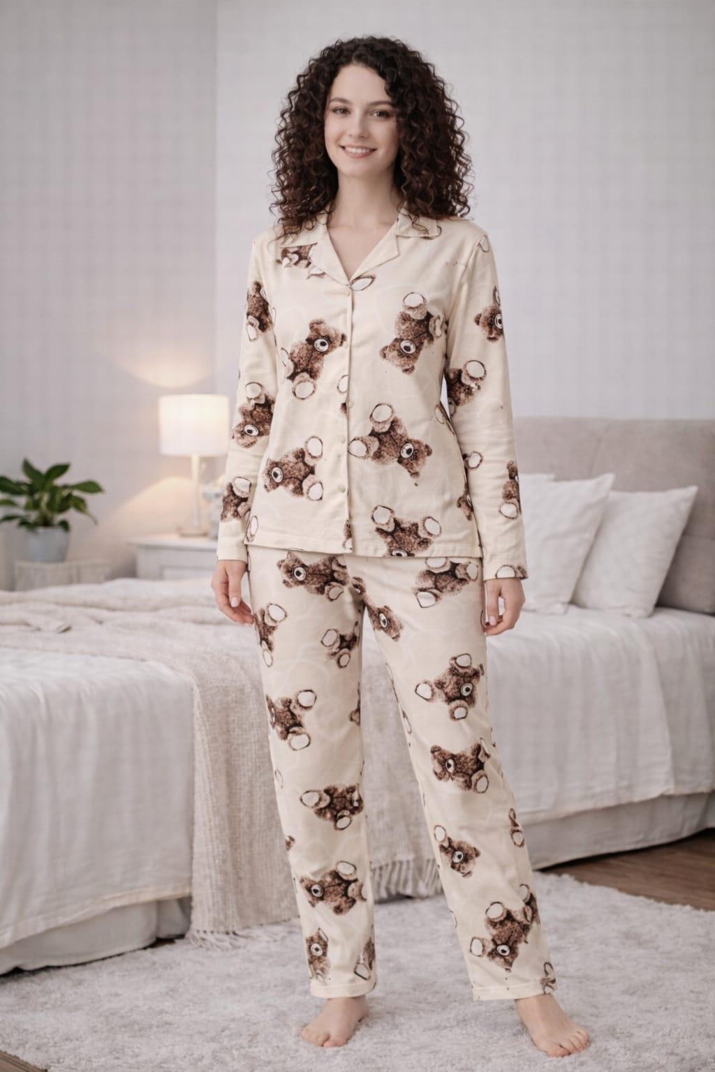 Kadın 0519 Uzun Kol Süet Pijama Takımı