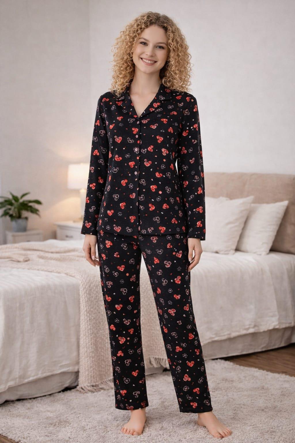 Kadın 0587 Uzun Kol Süet Pijama Takımı