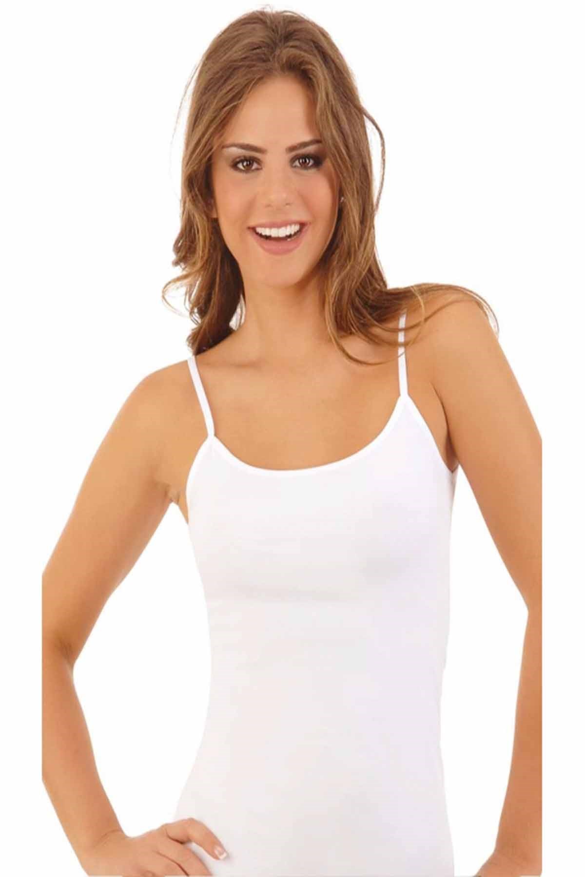 Kadın 10697 Likralı İp Askılı Body BEYAZ