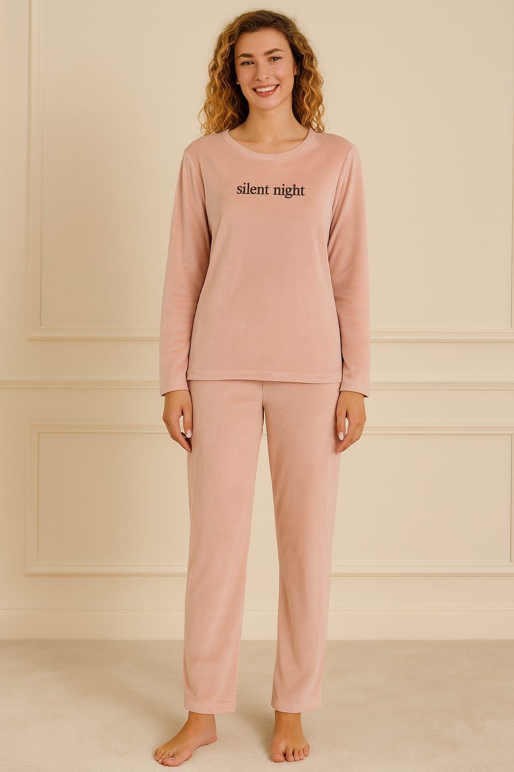 Kadın 13166-2541 Uzun Kol Kadife Pijama Takımı SOMON