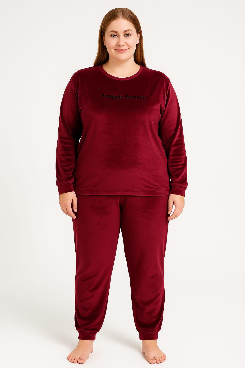 Kadın 13212-2670 Büyük Beden Kadife Pijama Takımı MÜRDÜM