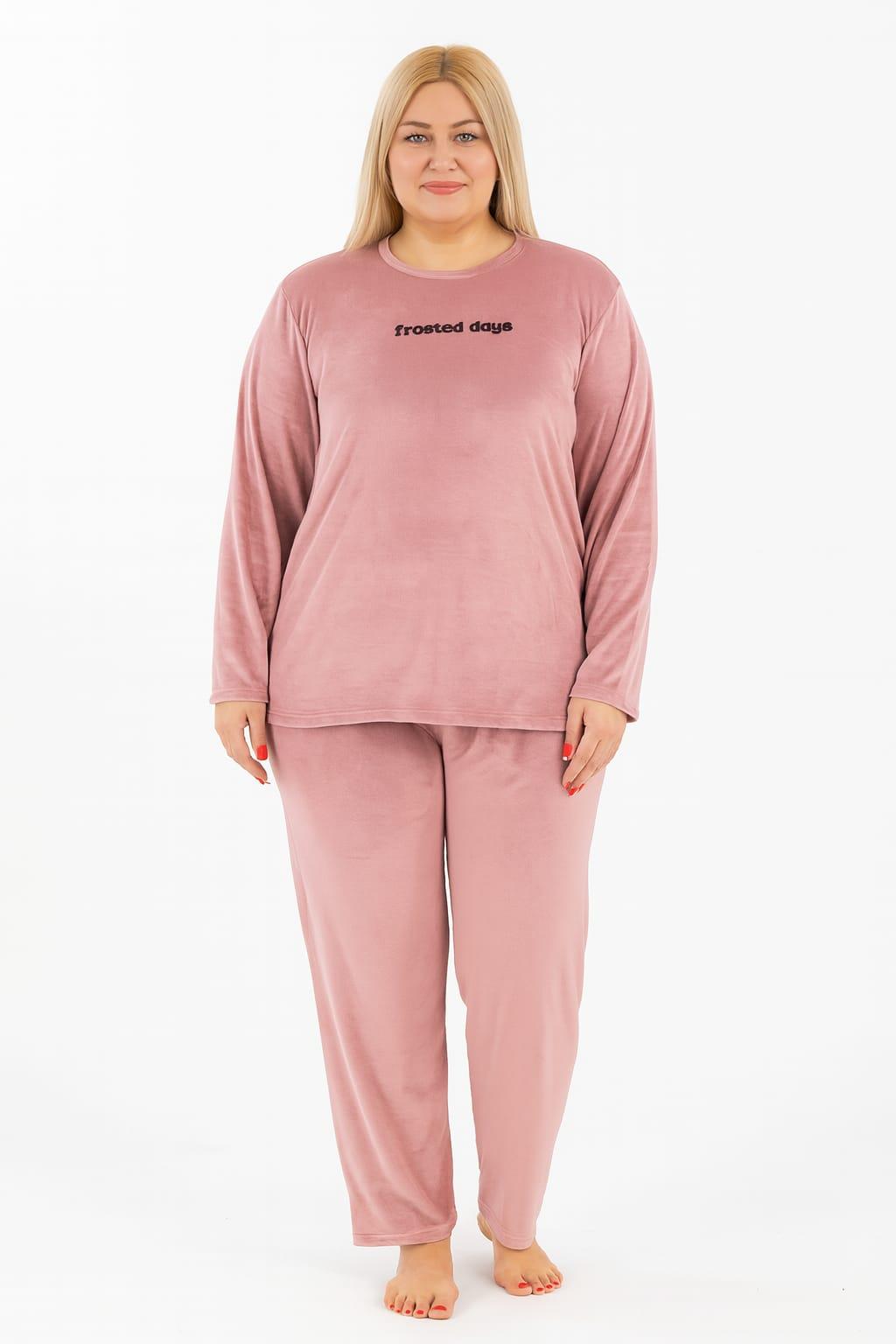 Kadın 13213-2654 Büyük Beden Kadife Pijama Takımı PUDRA