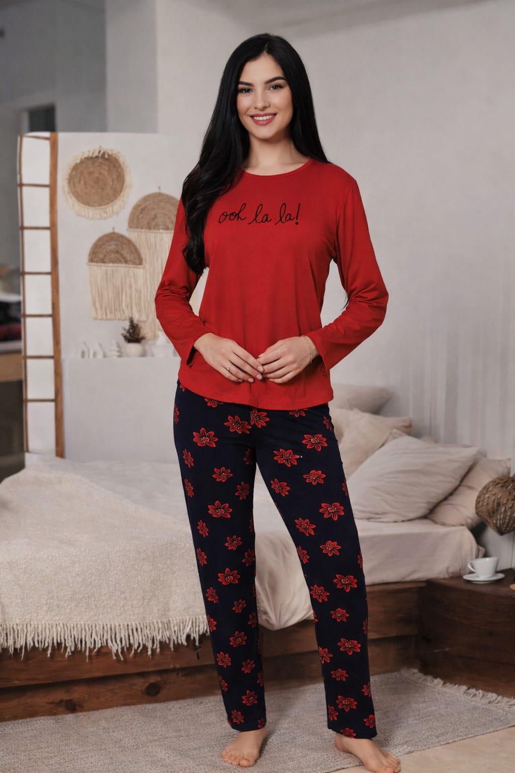 Kadın 2000-14 Uzun Kol Likralı Pijama Takımı