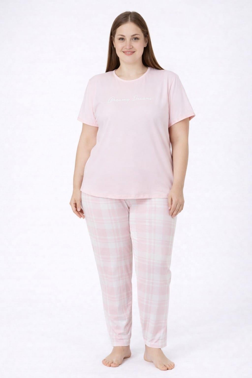 Kadın 2005-12 Büyük Beden Kısa Kol Likralı Pijama Takımı