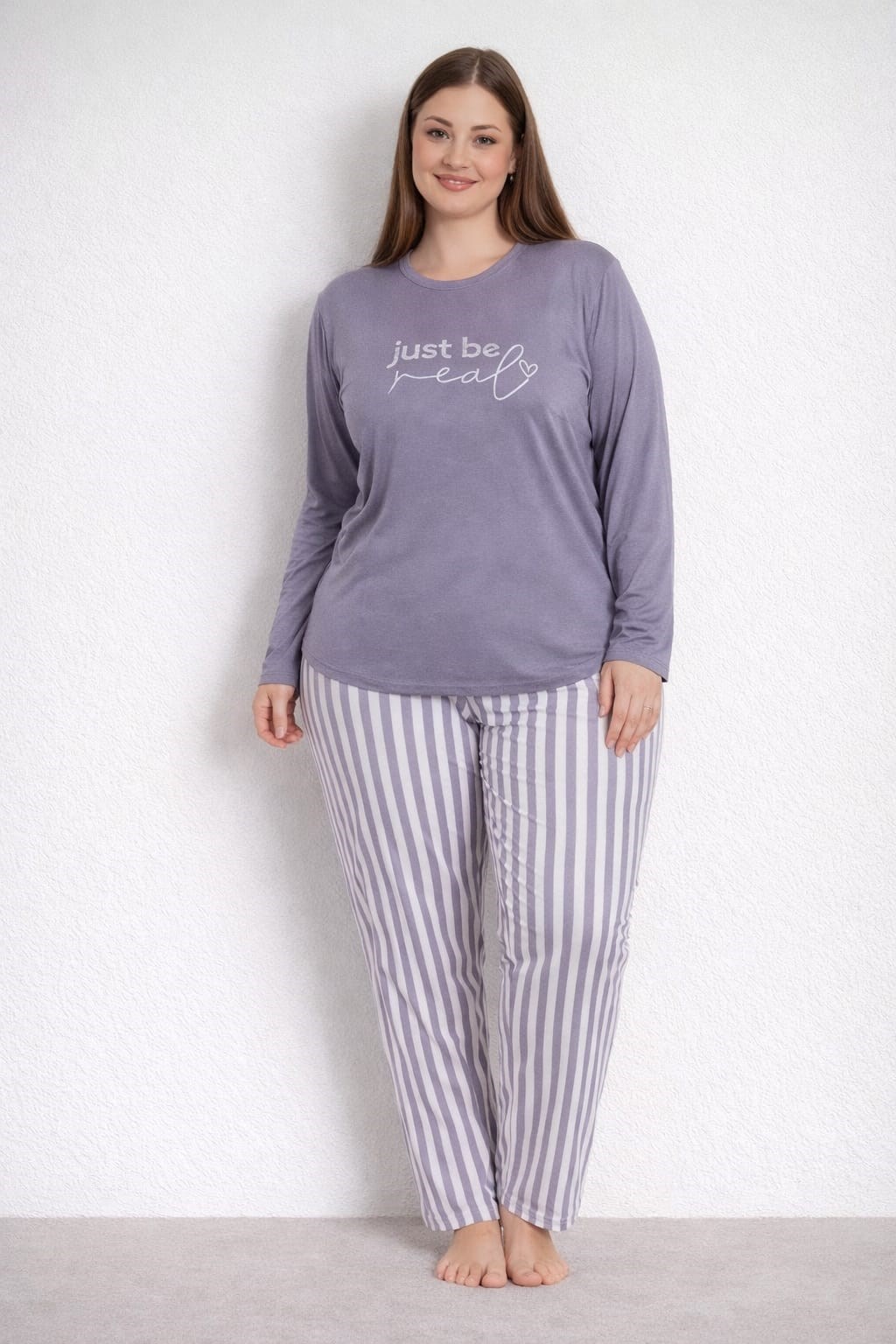 Kadın 20155 Büyük Beden Uzun Kol Milan Pijama Takımı