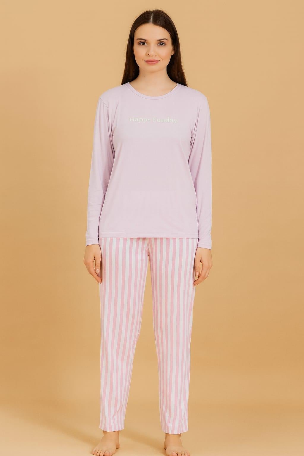 Kadın 20299 Uzun Kol % 100 Pamuk Milan Pijama Takımı PEMBE