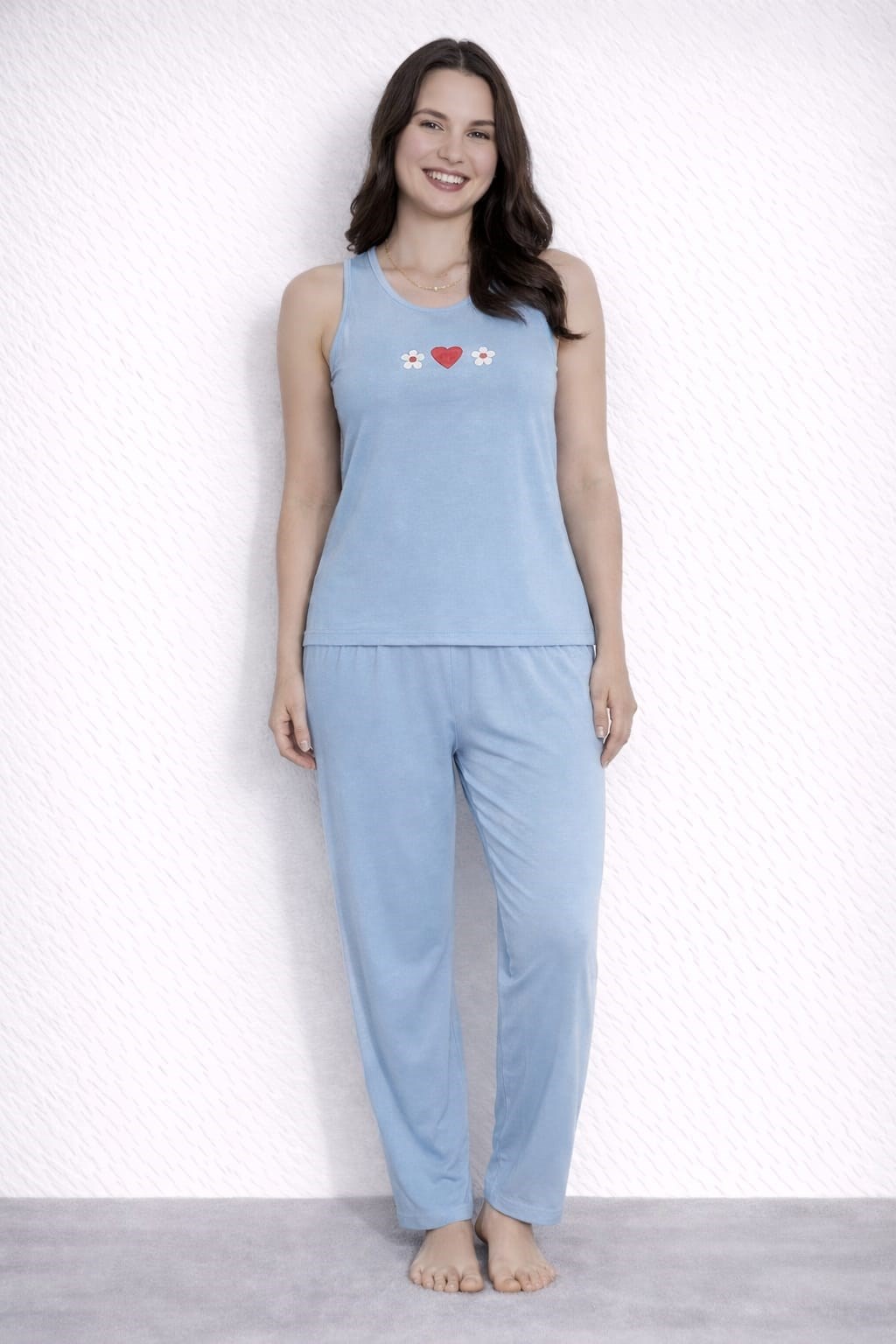 Kadın 20616 Kolsuz % 100 Pamuk Pijama Takımı