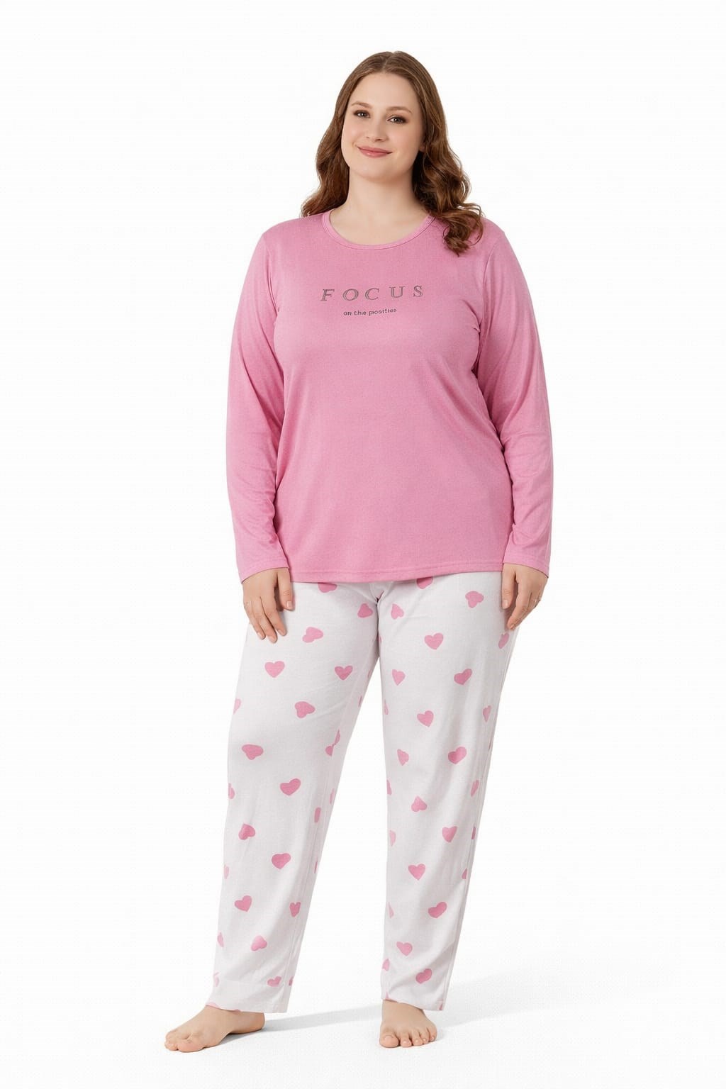 Kadın 20746 Büyük Beden Uzun Kol Milan Pijama Takımı