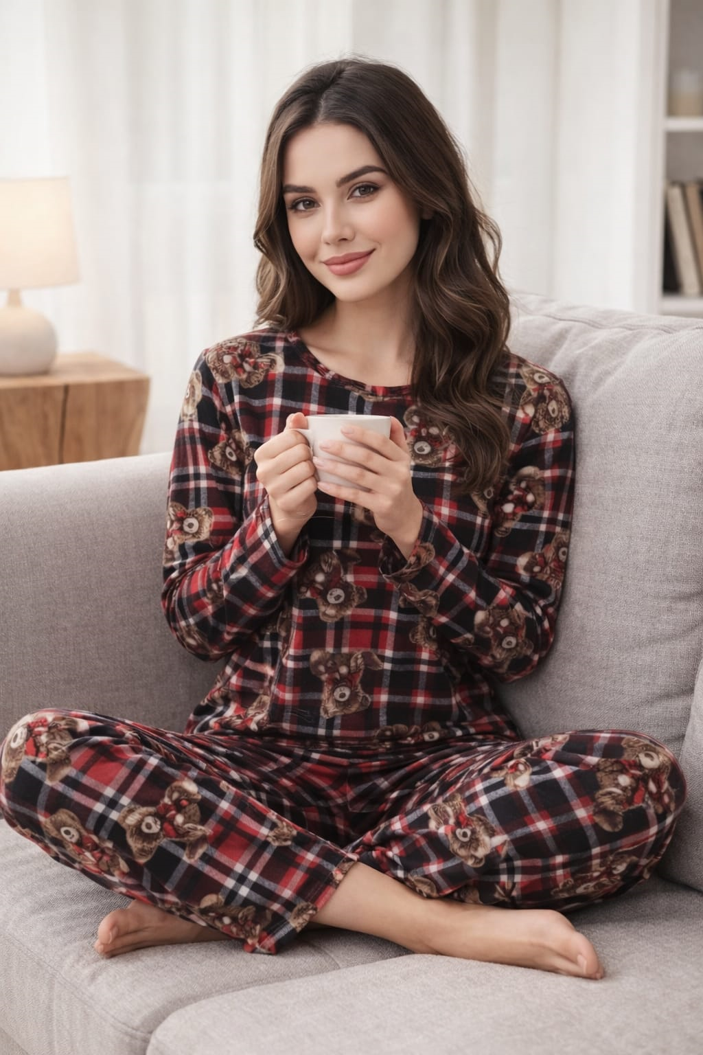 Kadın 3564 Uzun Kol Süet Pijama Takımı
