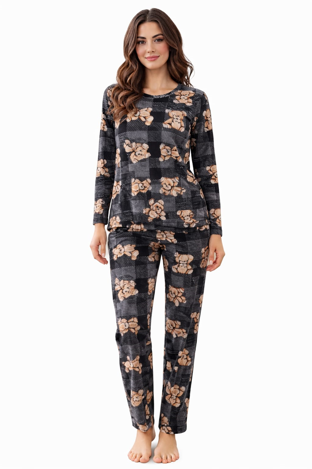 Kadın 3574 Uzun Kol Süet Pijama Takımı