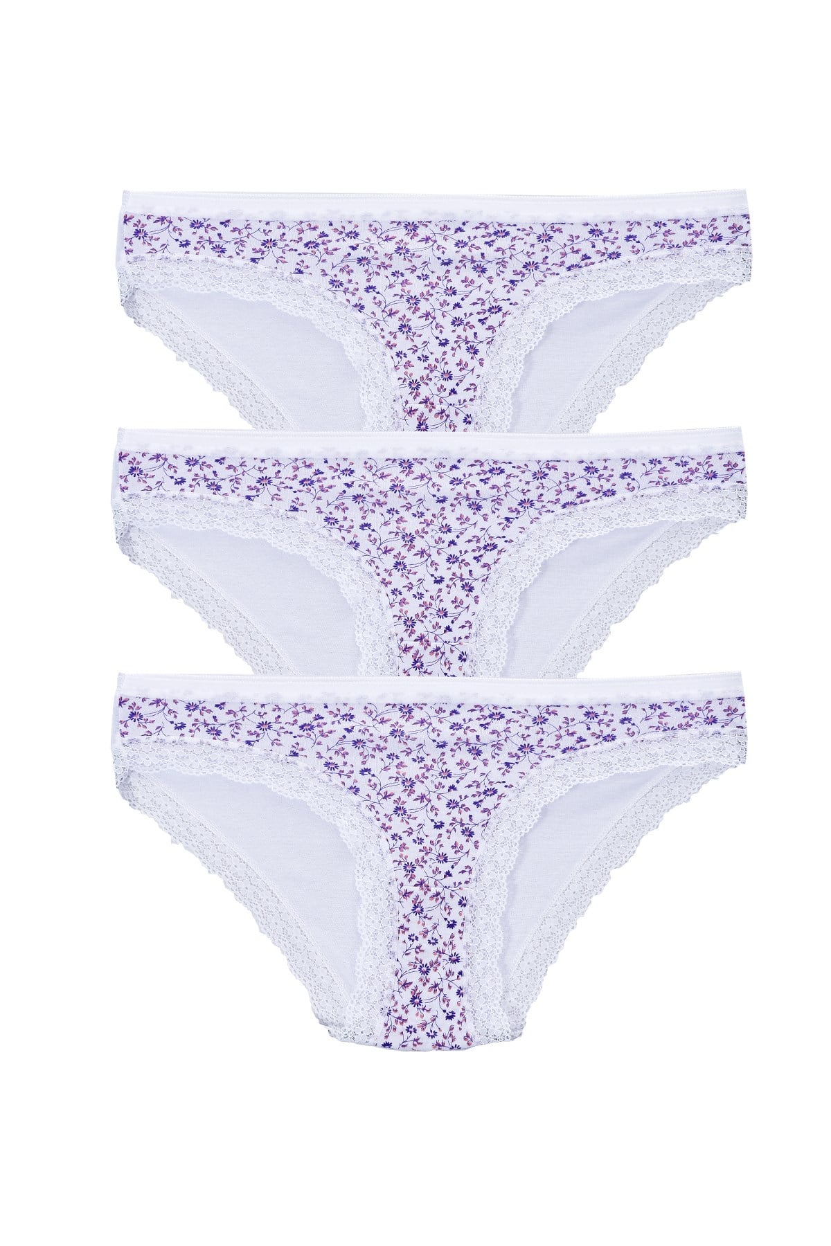 Kadın 3'lü Paket Desenli  Bikini Külot BEYAZ