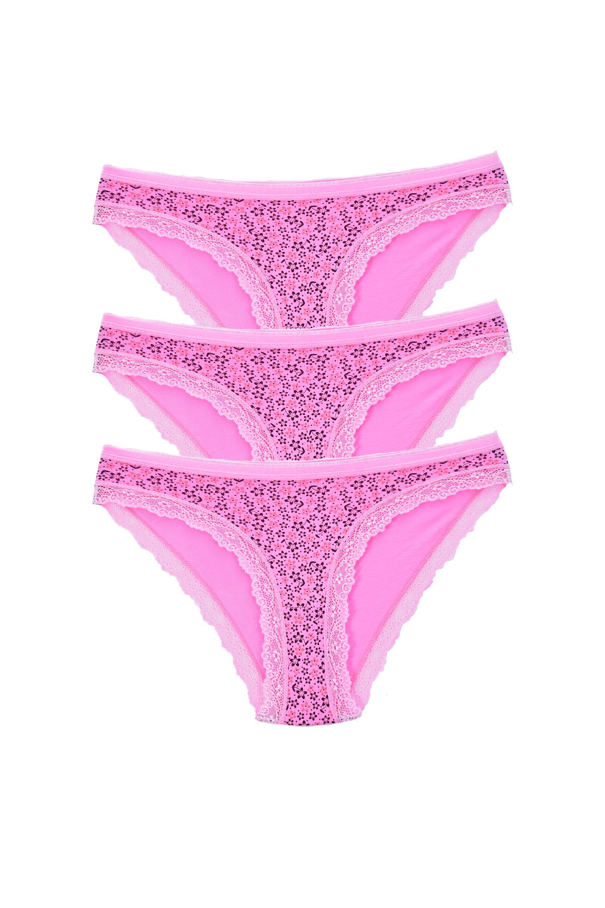 Kadın 3'lü Paket Desenli  Bikini Külot PEMBE