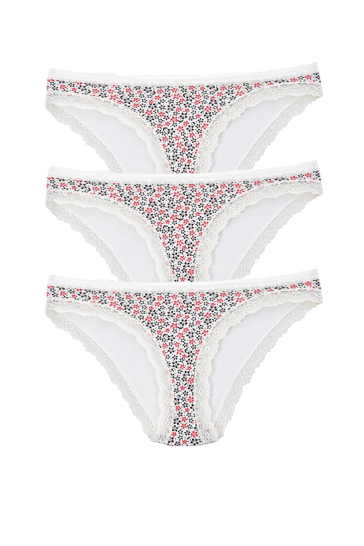 Kadın 3'lü Paket Desenli  Bikini Külot EKRU