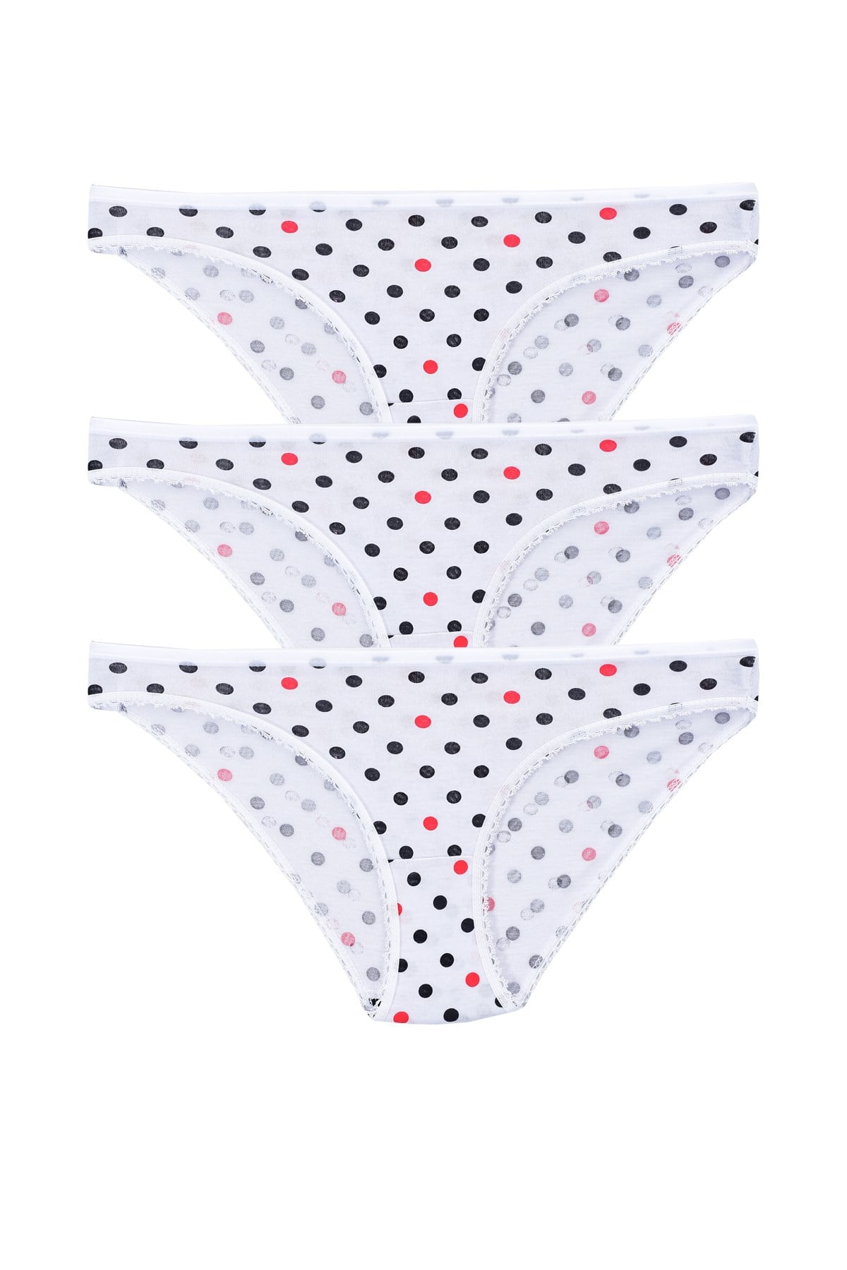 Kadın 3'lü Paket Desenli  Bikini Külot BEYAZ