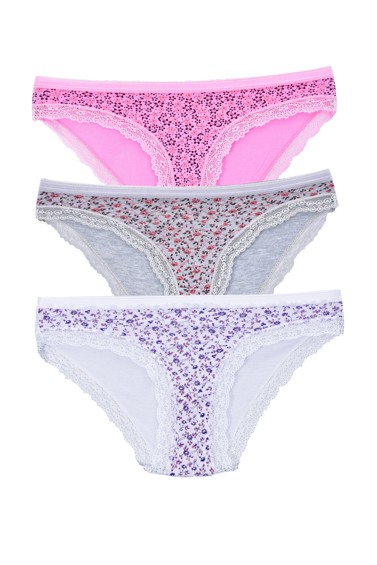 Kadın 3'lü Paket Desenli  Bikini Külot KARIŞIK