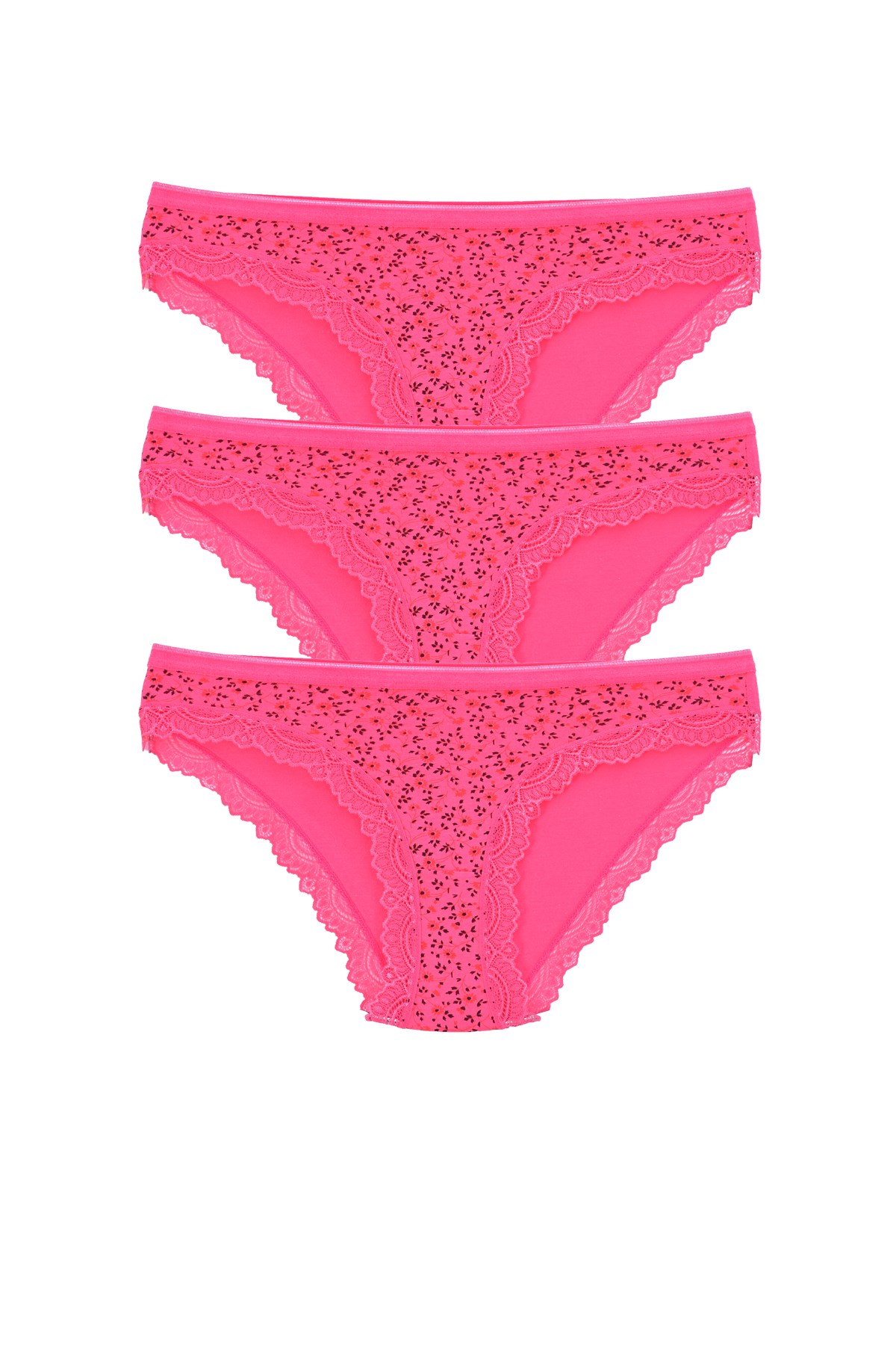 Kadın 3'lü Paket Desenli  Bikini Külot FUŞYA