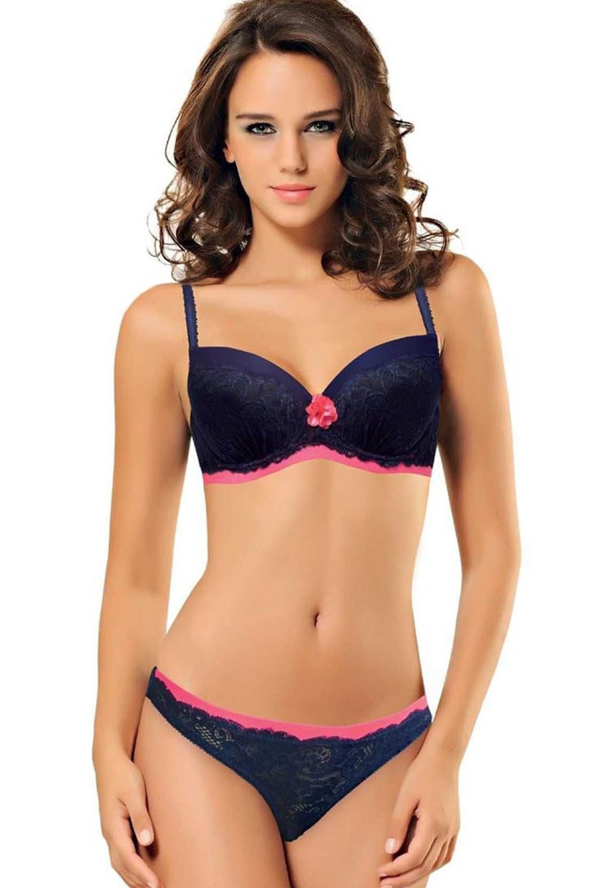Kadın 4030806 Dantelli Desteksiz Sütyen Külot Takımı LACİVERT