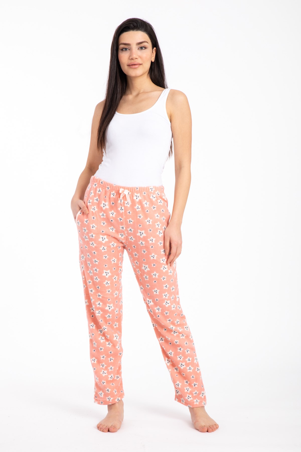 Kadın 450-10 Yıldız Desenli Cepli Polar Tek Alt TURUNCU