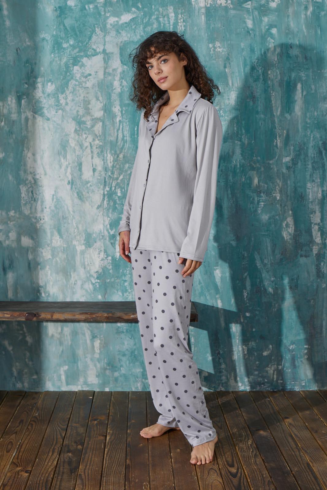 Kadın 50901-8 Boydan Düğmeli Pijama Takımı GRİ