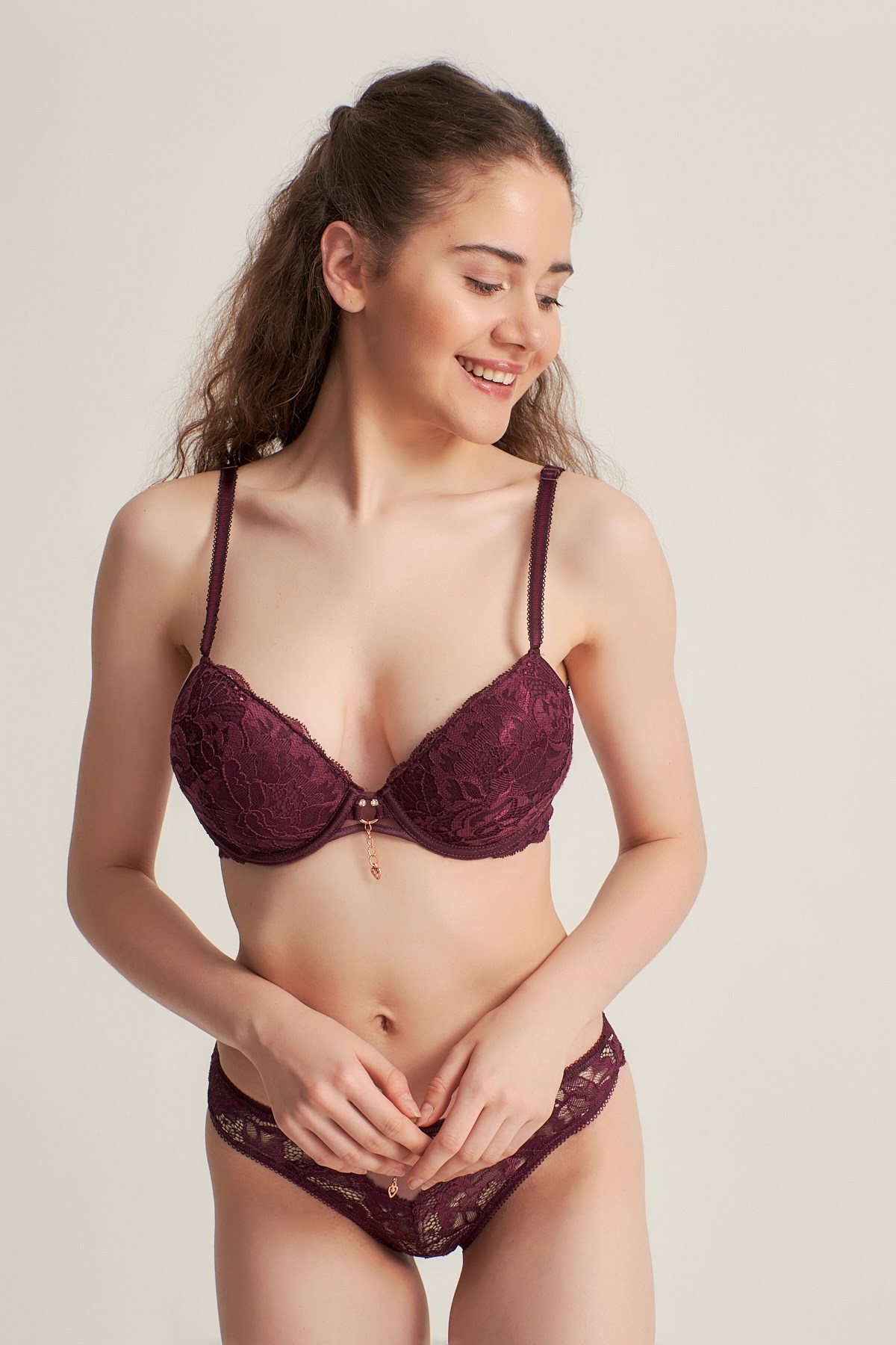 Kadın 5101410 Push Up Dantelli Sütyen Takım MÜRDÜM