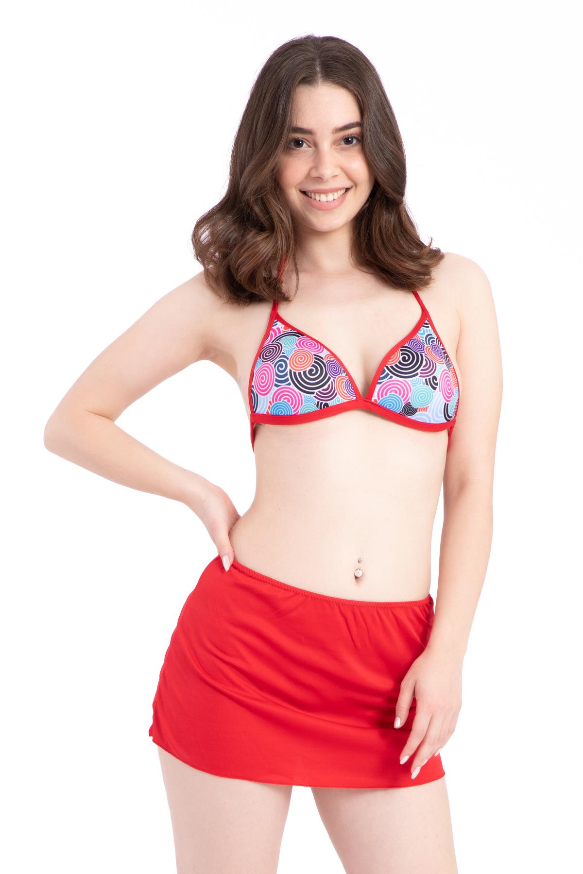 Kadın 597 Desenli Etekli Bikini Takım