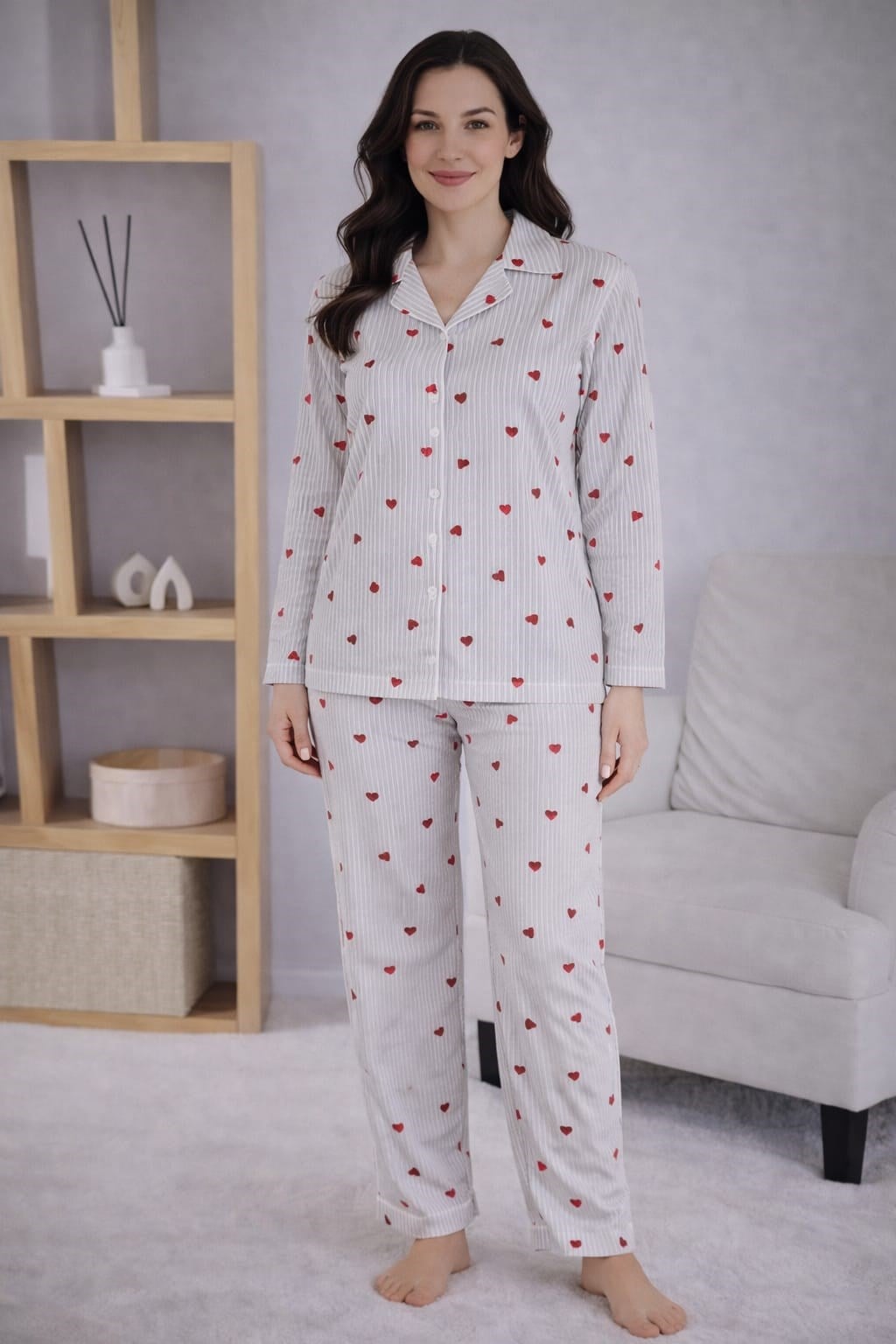 Kadın 7114 Uzun Kol Düğmeli Pijama Takımı