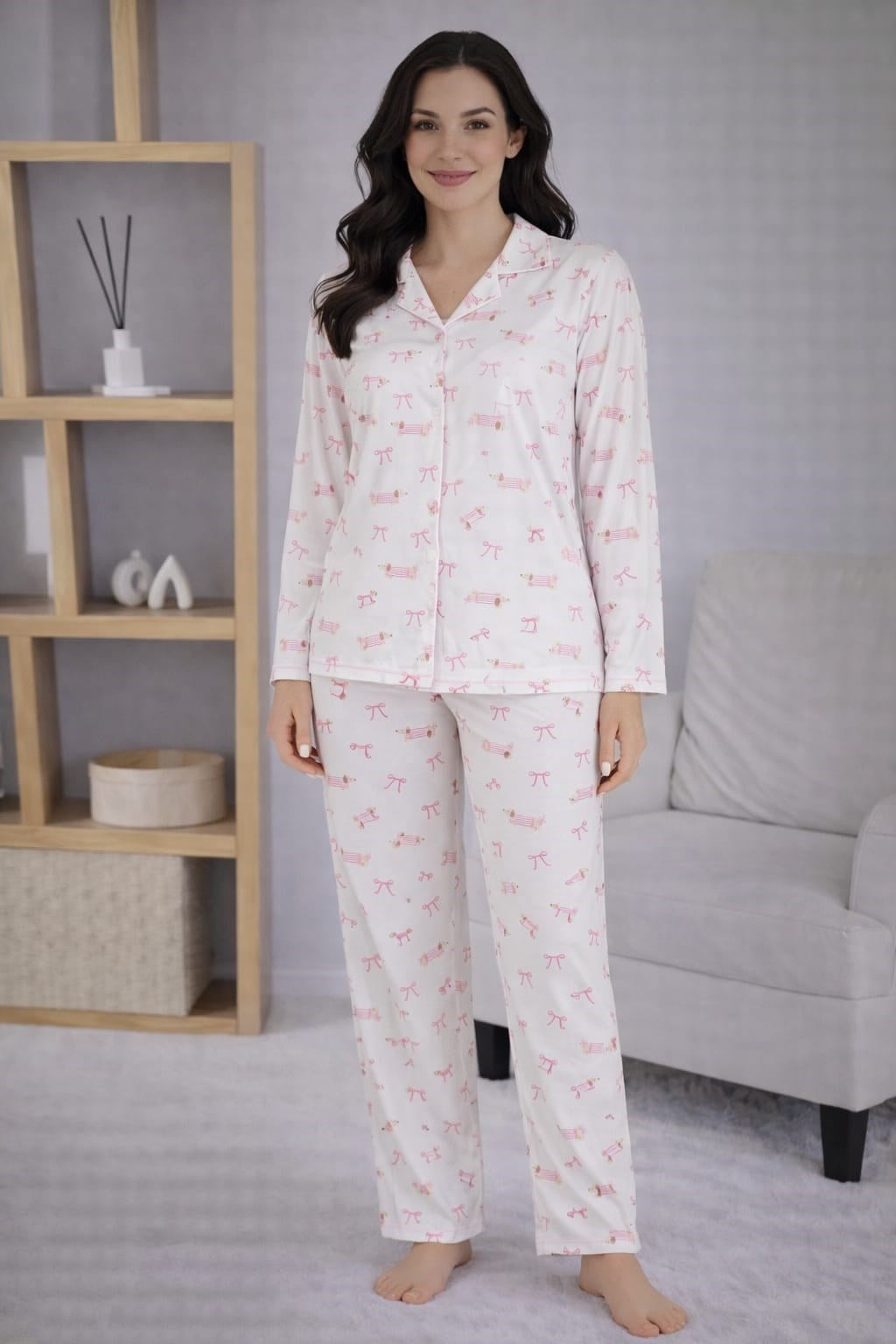 Kadın 7117 Düğmeli Uzun Kol Pijama Takımı