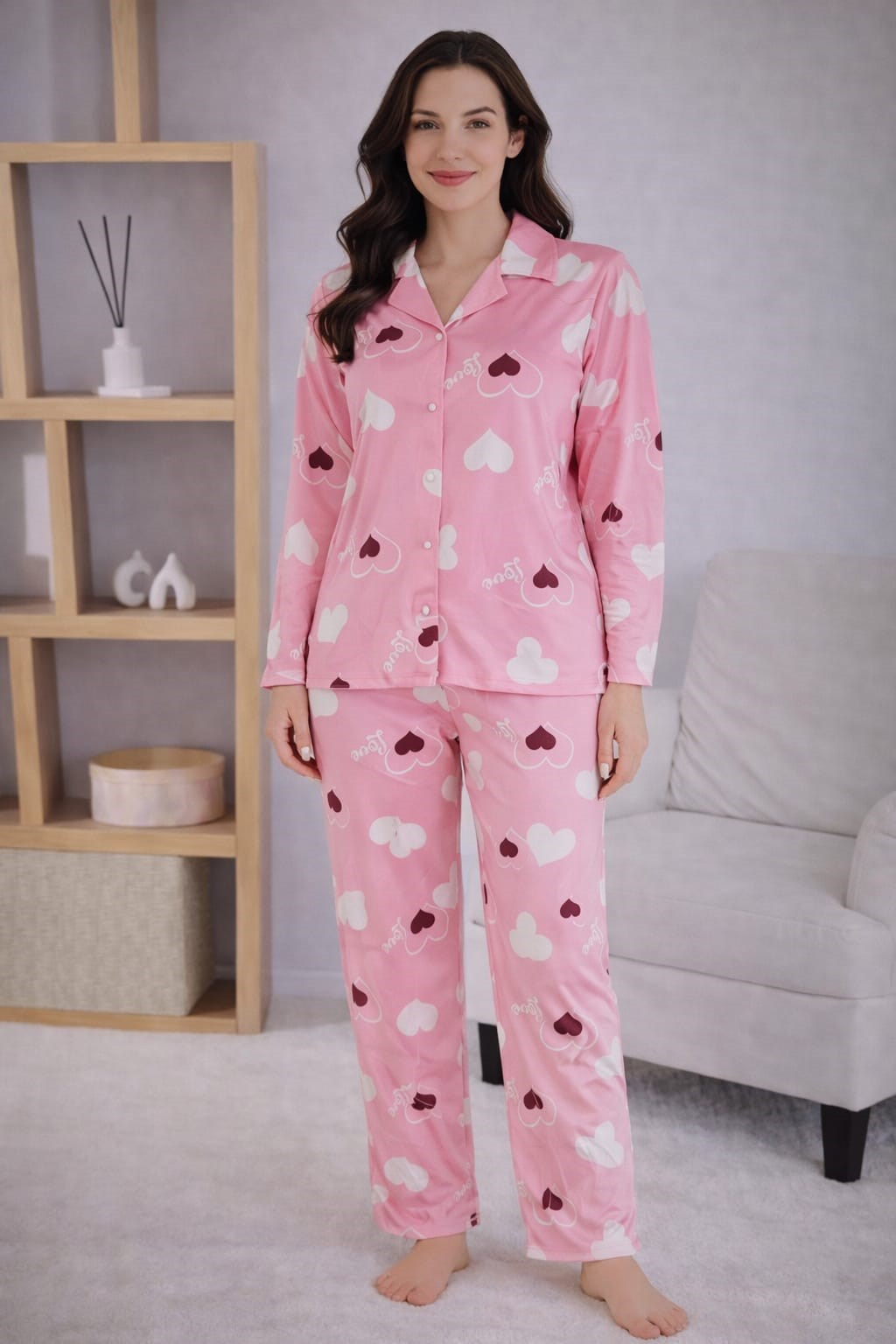 Kadın 7120 Uzun Kol Düğmeli Pijama Takımı