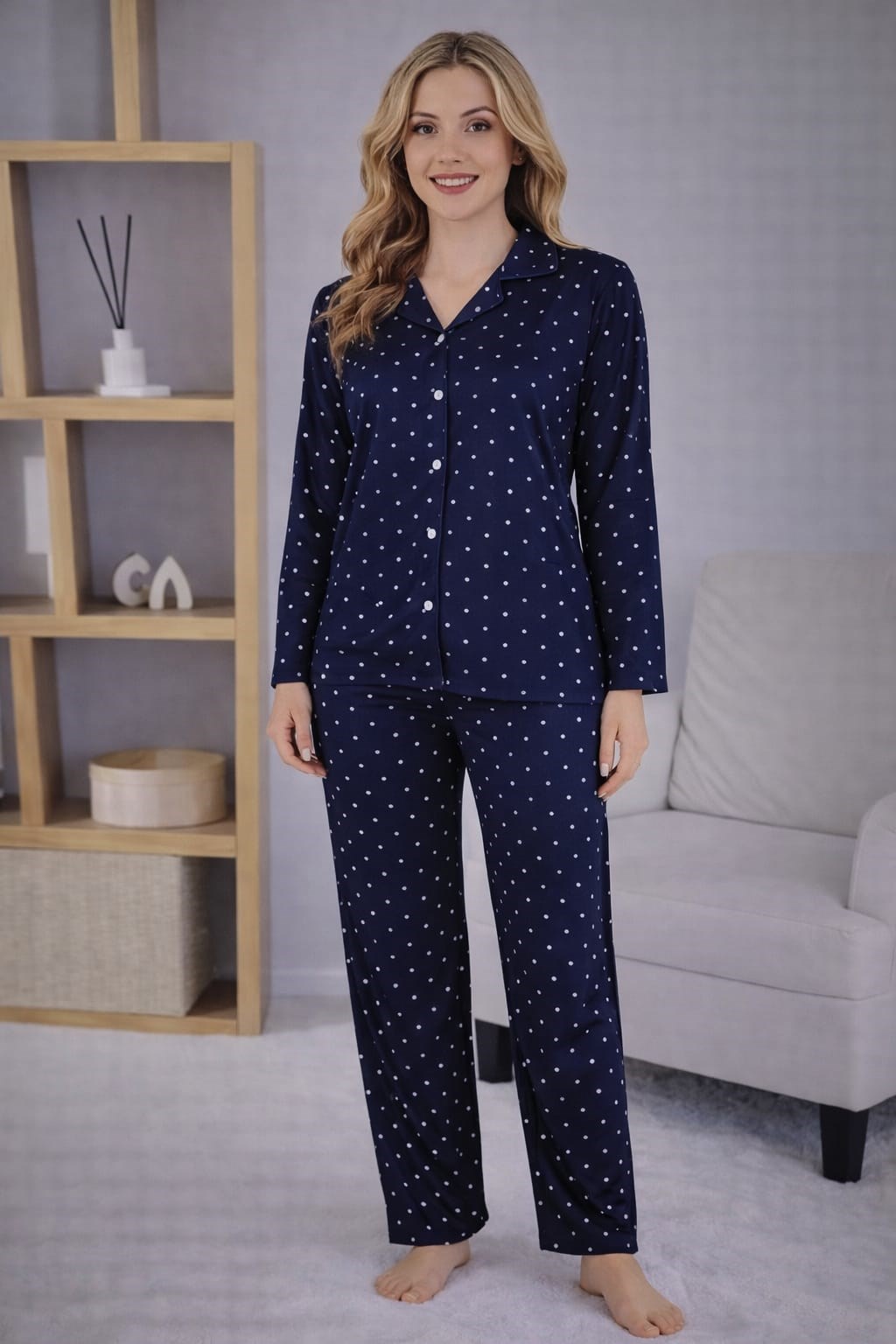 Kadın 7123 Uzun Kol Düğmeli Pijama Takımı